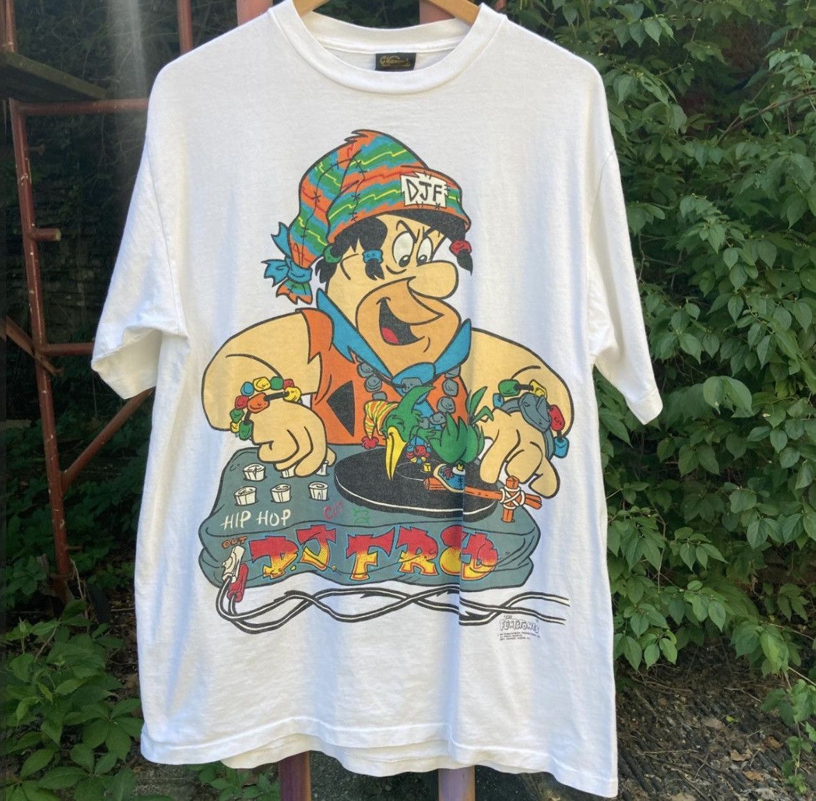 image of Changes x Vintage Fred Flintstone Dj T Shirt in White, Men's (Size XL)