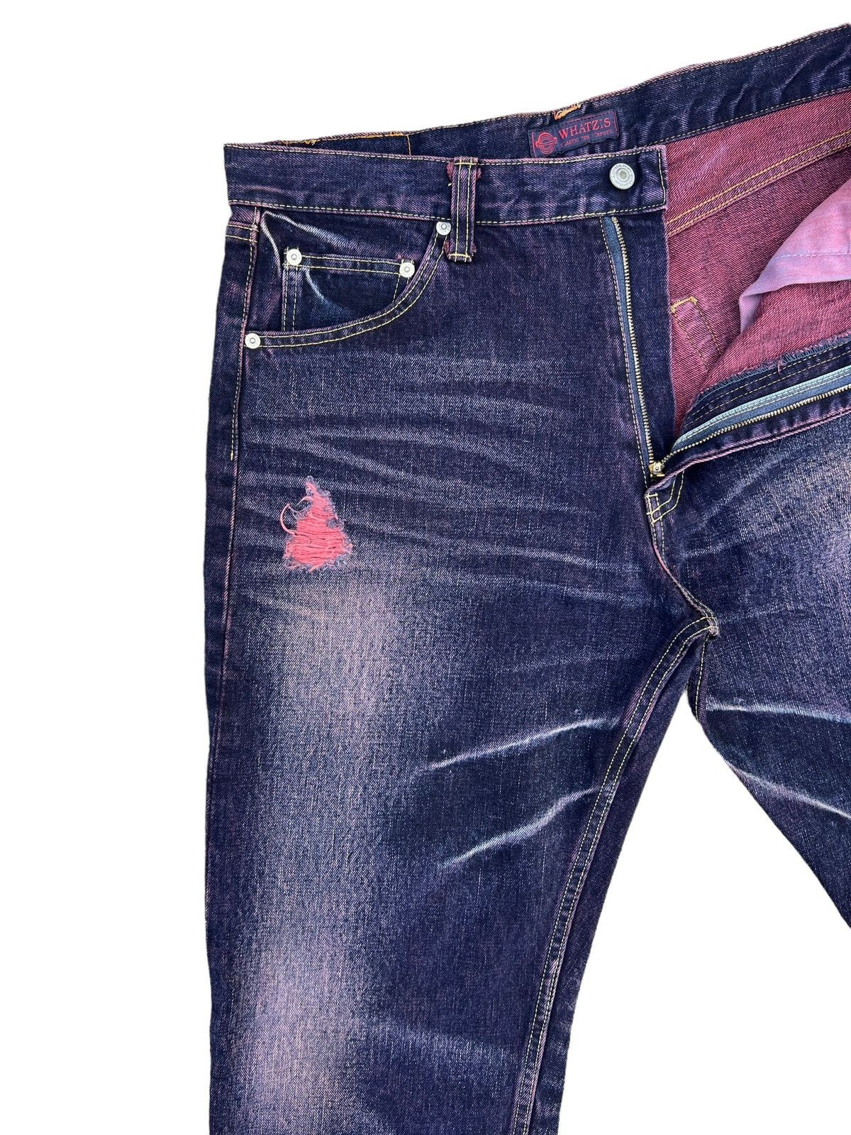 Beams Japan Vintage WHATZIS Japan Ripped Redline Selvedge Denim Jeans Size US 34 / EU 50 - 6 Thumbnail