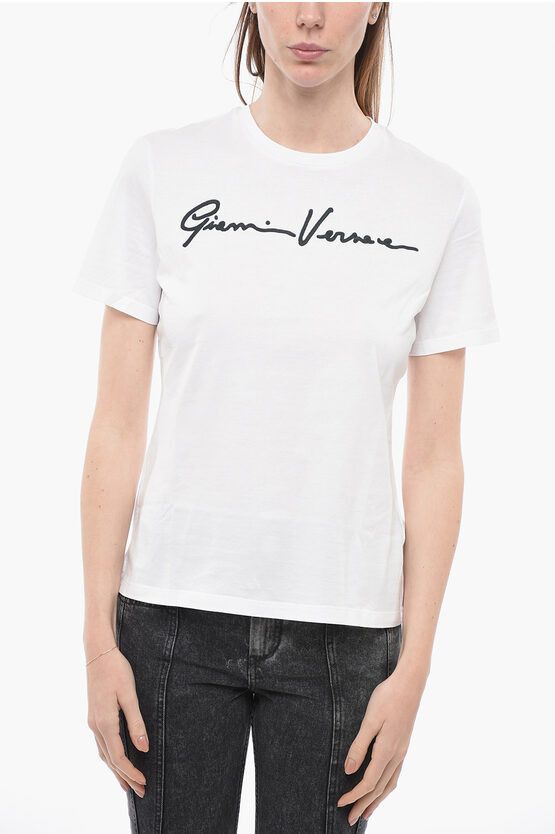 image of Versace Og1Mm0524 Neck Cotton T-Shirt In White, Women's (Size Small)