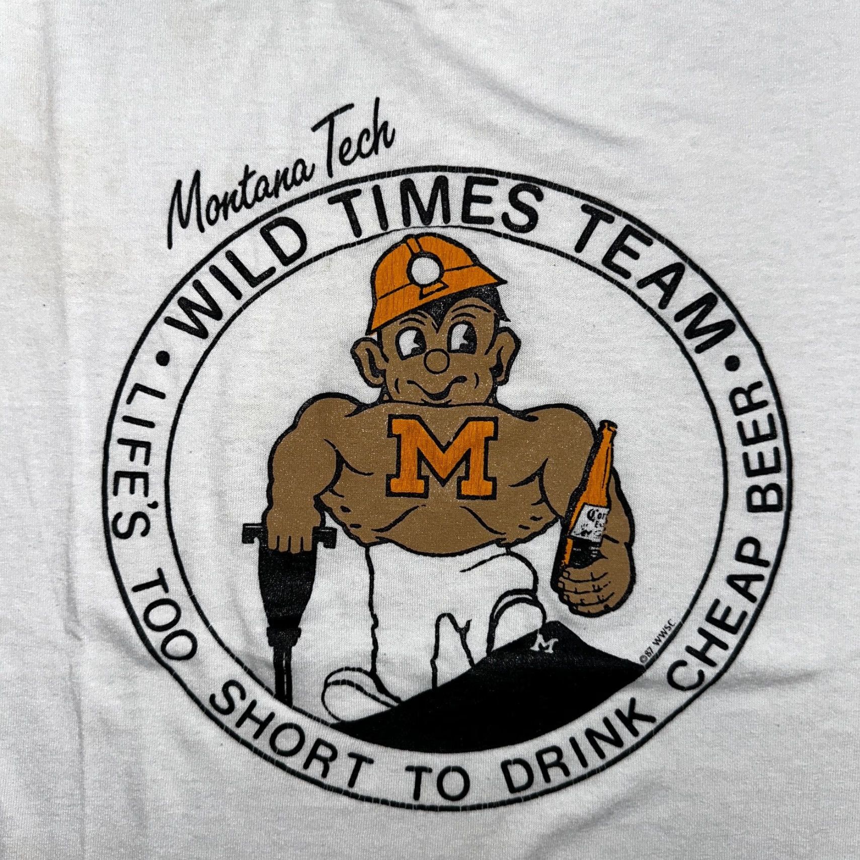 Jerzees VINTAGE Cheap Beer Montana Tech Wild Times Buff Guy VTG T Shirt 80s Quote Funny Graphic Size US L / EU 52-54 / 3 - 2 Thumbnail