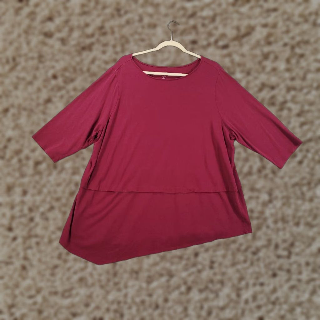 J. Jill J Jill Tunic Top Womens 3X Burgundy Red Boat Neck Asymmetric Hem Pullover Shirt Blouse Classic Tunic Blouse Ladies Plus Size Cotton Blend Rayon Size XXL / US 16-18 / IT 52-54 - 1 Thumbnail