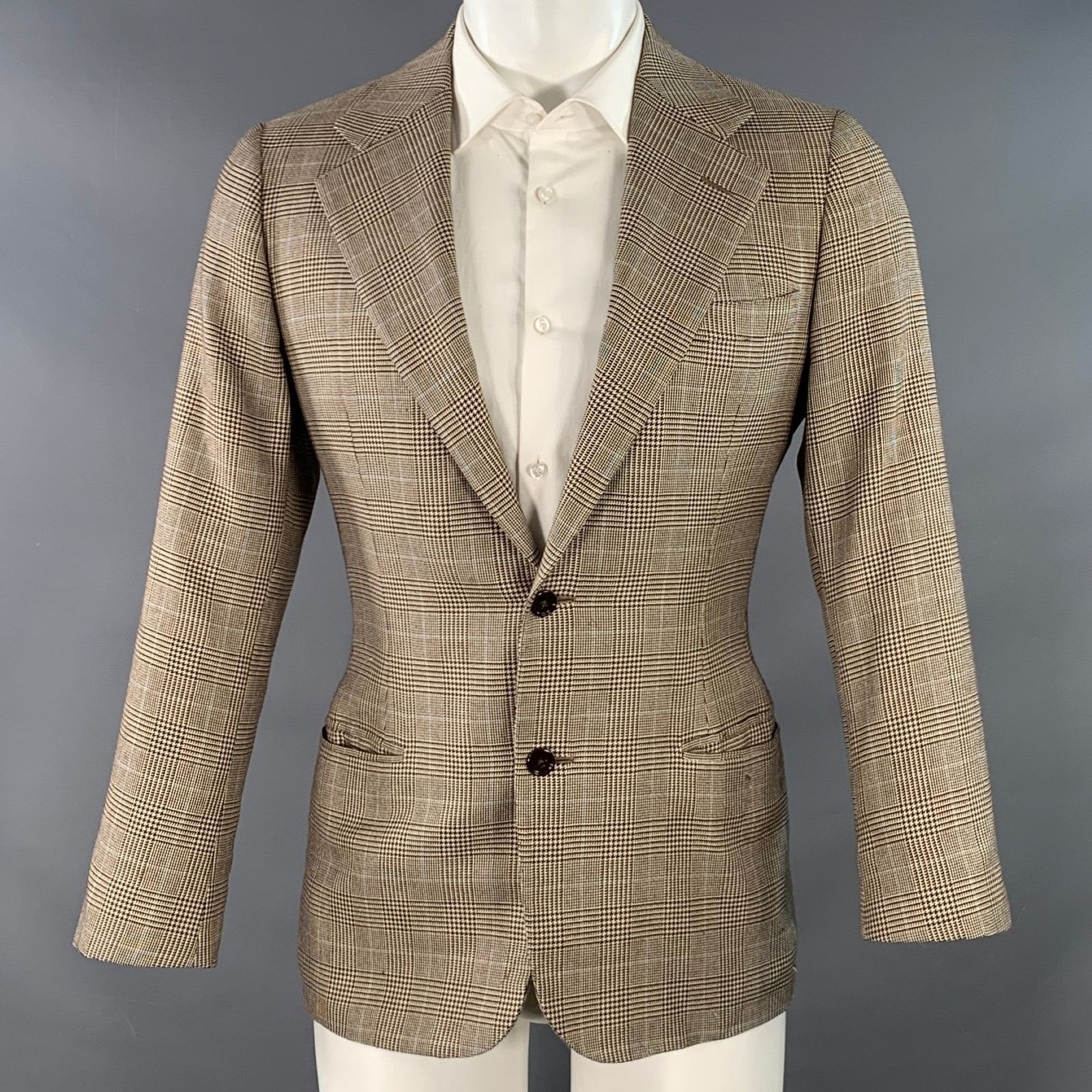 Ralph Lauren Size 38 Regular Brown Beige Plaid Cashmere Silk Sport Coat Size 38R - 1 Thumbnail