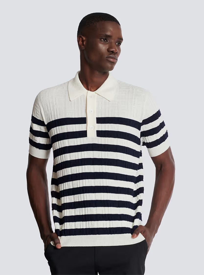 Balmain o1s1wg110126 Striped Knit Polo in White/Black Size US S / EU 44-46 / 1 - 5 Thumbnail