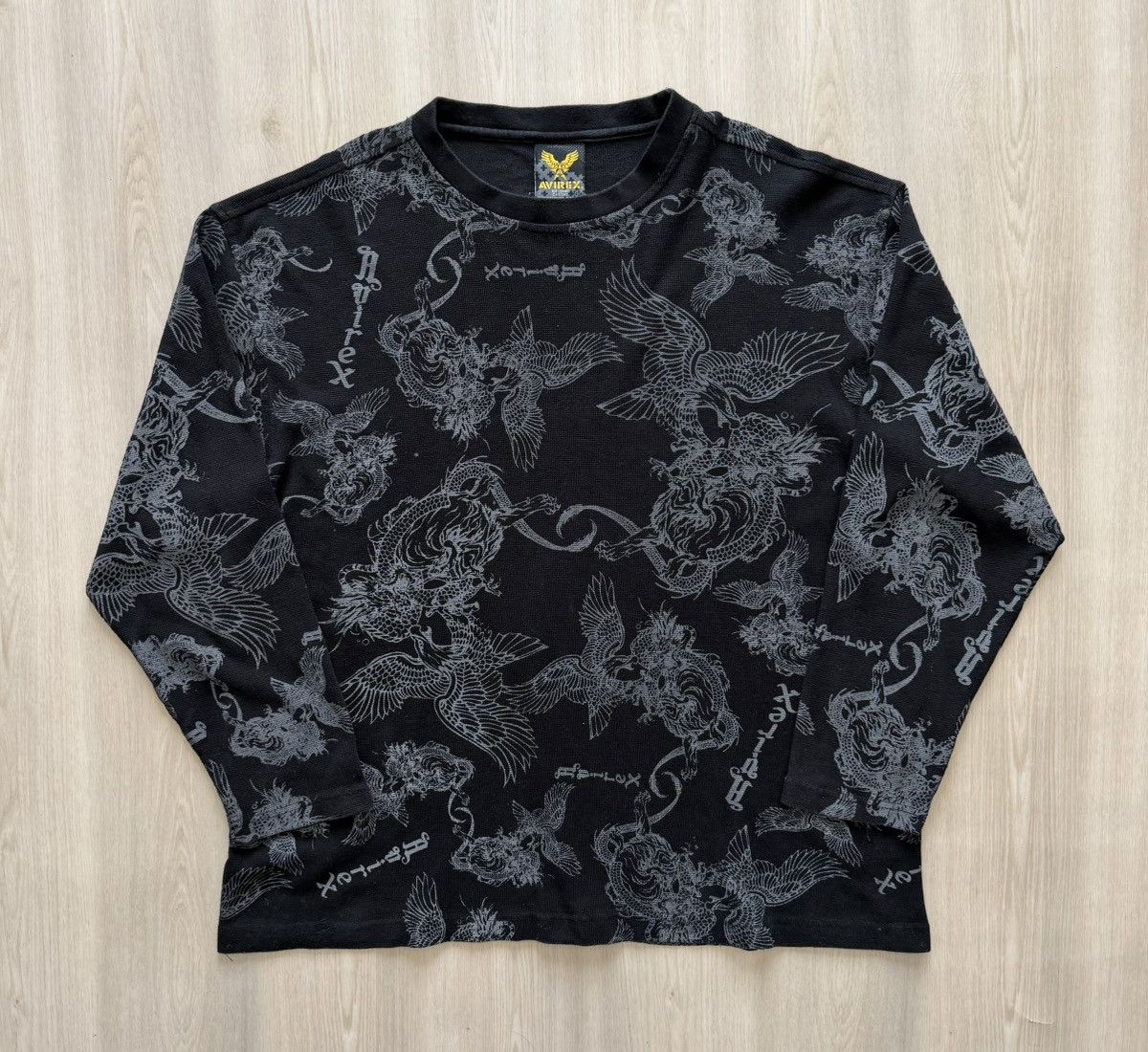 Vintage Avirex Sleeve Japan Dragon Eagle Black AOP Thermal Sz 2X Size US XXL / EU 58 / 5 - 1 Thumbnail