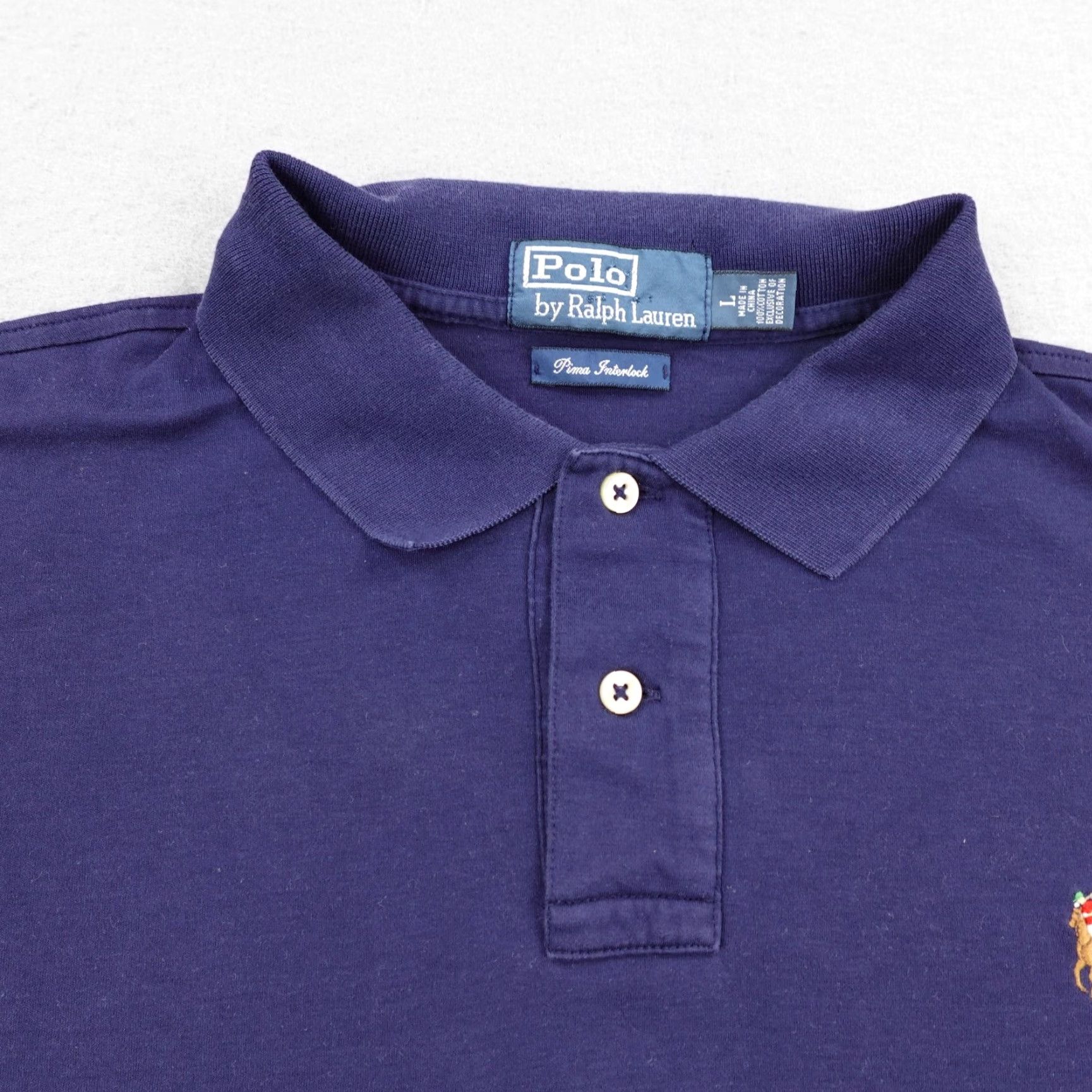 Polo Ralph Lauren VINTAGE Polo Ralph Lauren Polo Shirt Mens Large Navy Blue Cotton Stretch Preppy Size US L / EU 52-54 / 3 - 2 Thumbnail