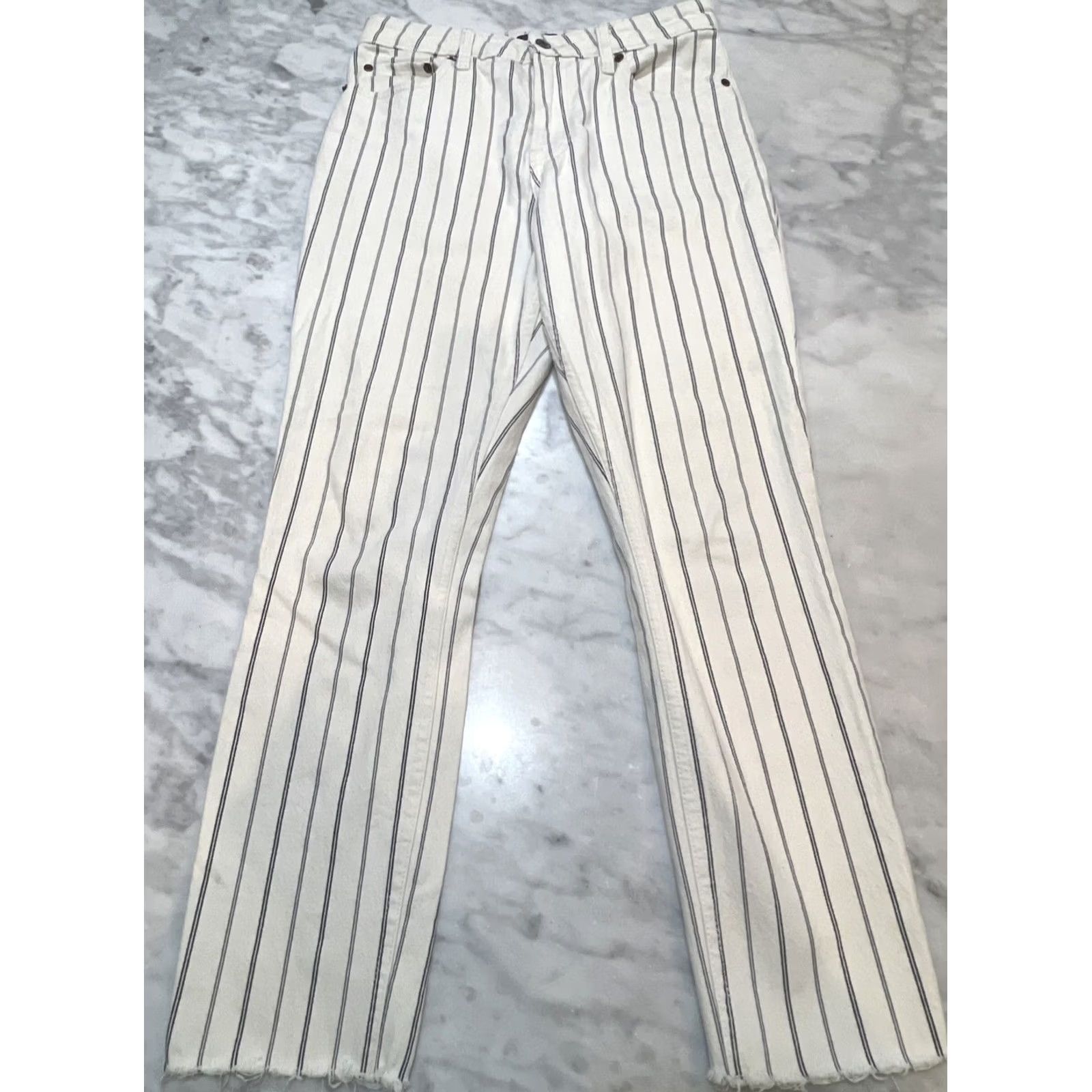 Abercrombie & Fitch VINTAGE Abercrombie Simone High Rise Slim Jeans White Striped 6R 28 Womens Size 28" / US 6 / IT 42 - 2 Thumbnail