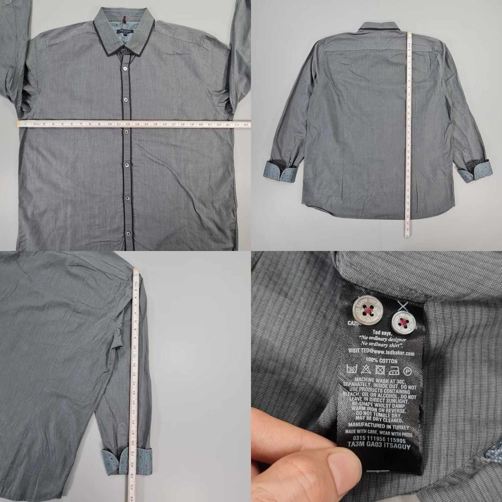 Ted Baker Ted Baker Mens Button-Up Shirt Grey 2XL Striped Cotton Lyocell Long Sleeve Collared Button-Up Regular Mens Clothing City Classic Designer Vintage: No Size US XXL / EU 58 / 5 - 8 Thumbnail