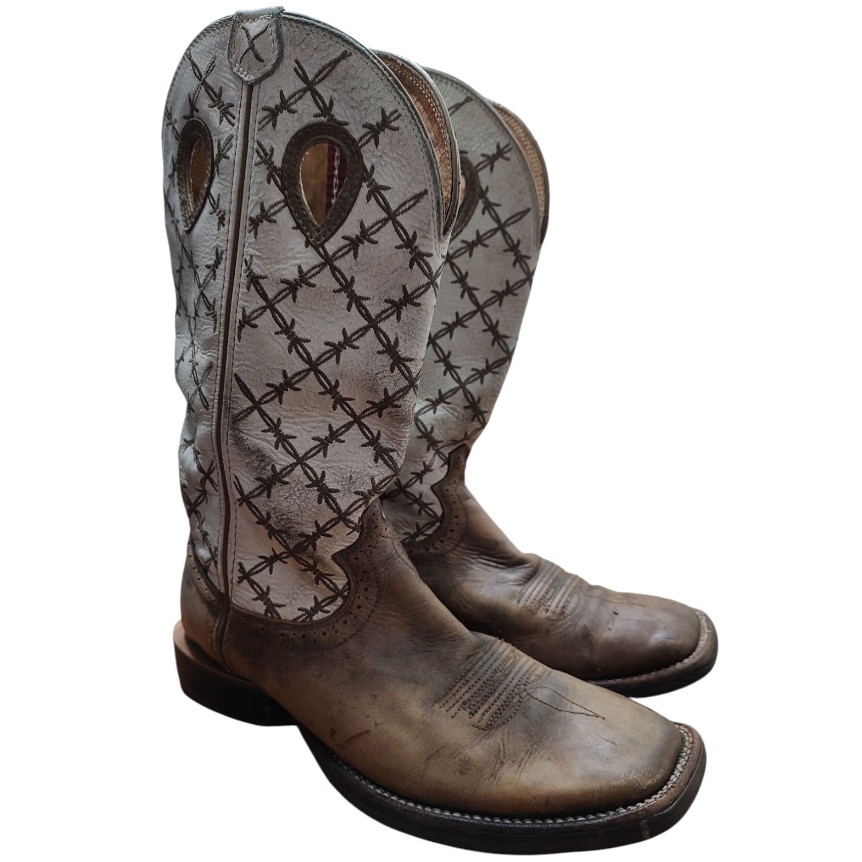 Twisted X Twisted X Western Boots Ruff Stock Bomber White Mens 9 D Leather Barbed Wire Rubber Cushioned Square Toe Slip On Western Cowboy Boot Mens Size US 9 / EU 42 - 3 Thumbnail