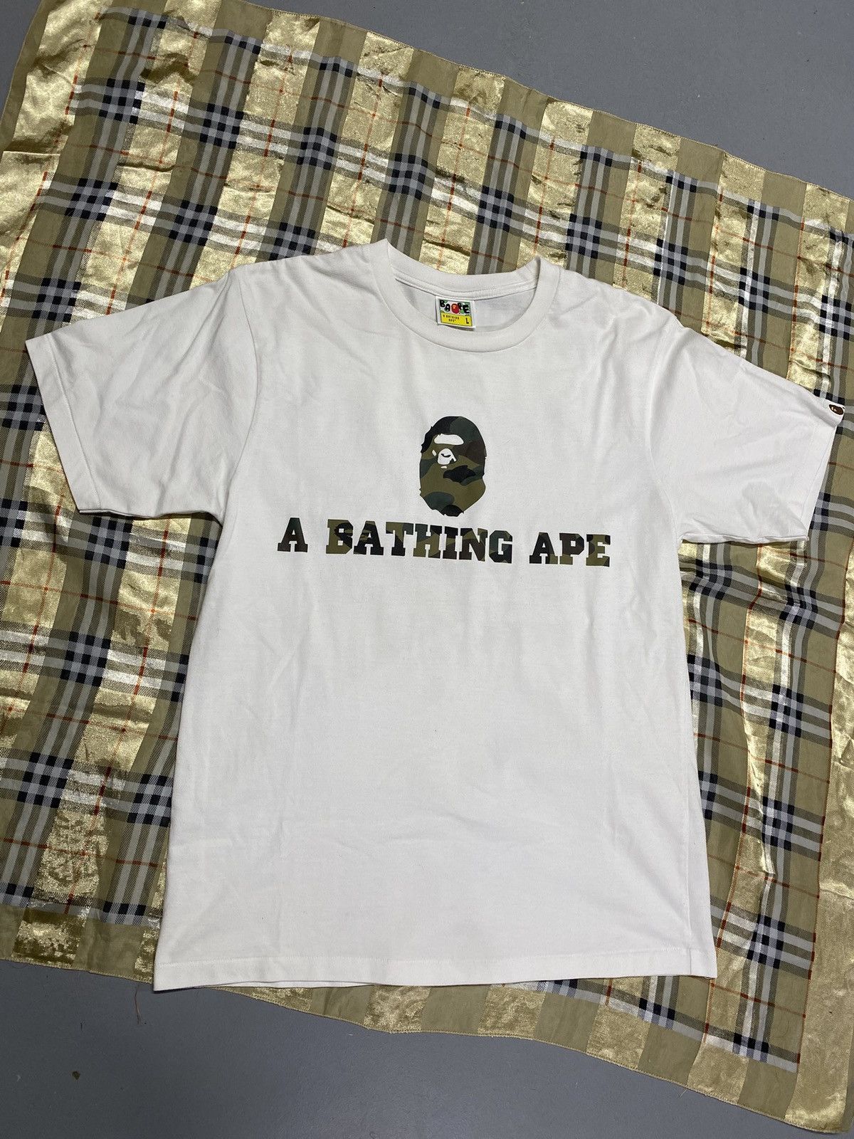 A Bathing Ape Green Camo Bape Head T-Shirt Fits Med
