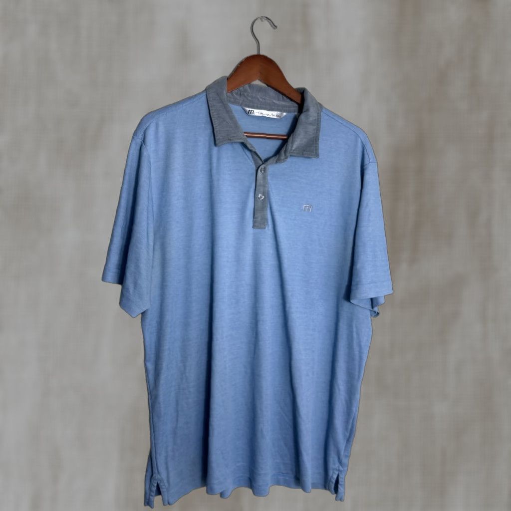 Travis Mathew Polo Shirt Short Sleeve Golf XL Mens Gray Blue