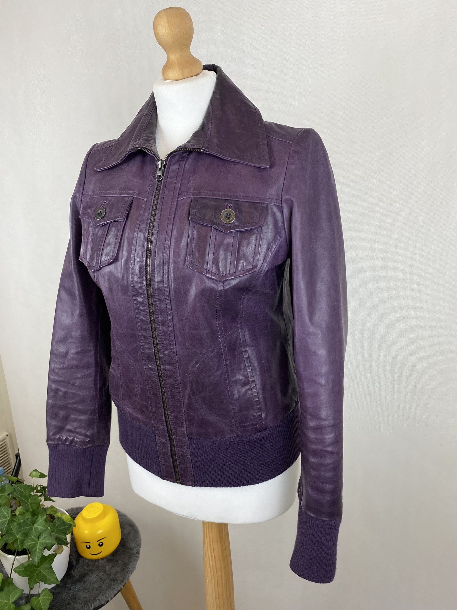 Genuine Leather × Vintage real leather jacket purple rare big pullers Size S / US 4 / IT 40 - 4 Thumbnail
