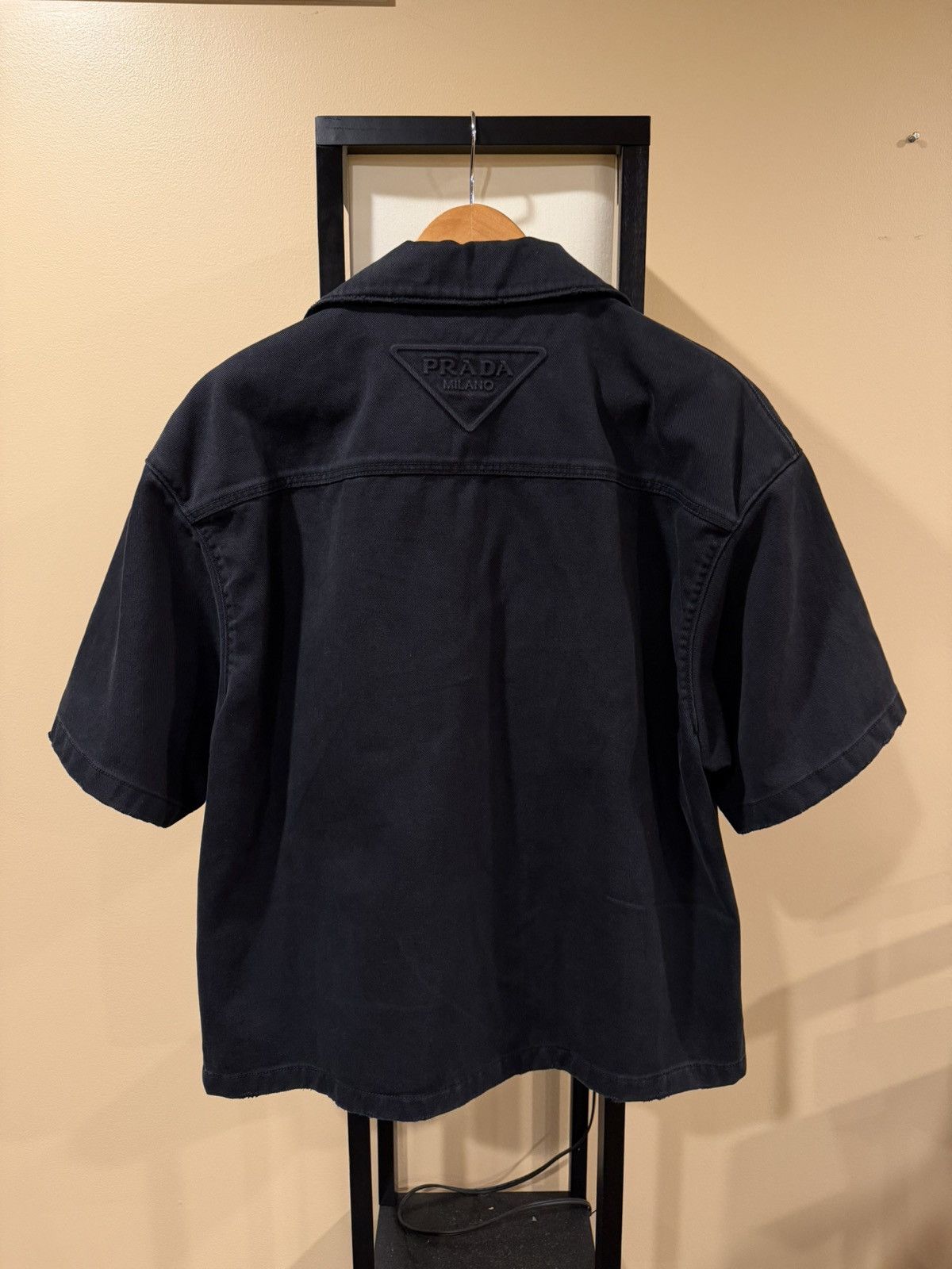 Prada Prada Black Denim Distressed Back Logo Button Bowling Shirt Size US M / EU 48-50 / 2 - 17 Thumbnail