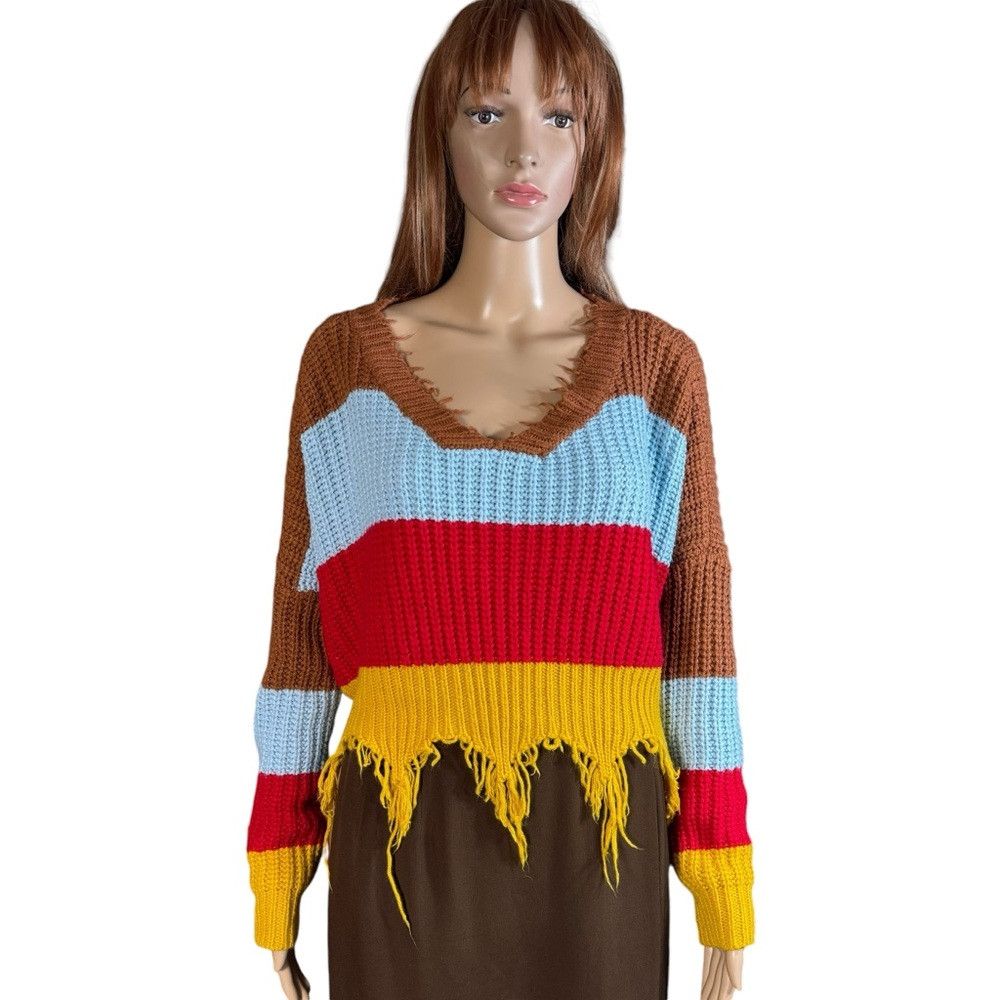 Other Love J Striped Striped Cropped Distressed Sweater Size S Size S / US 4 / IT 40 - 2 Thumbnail