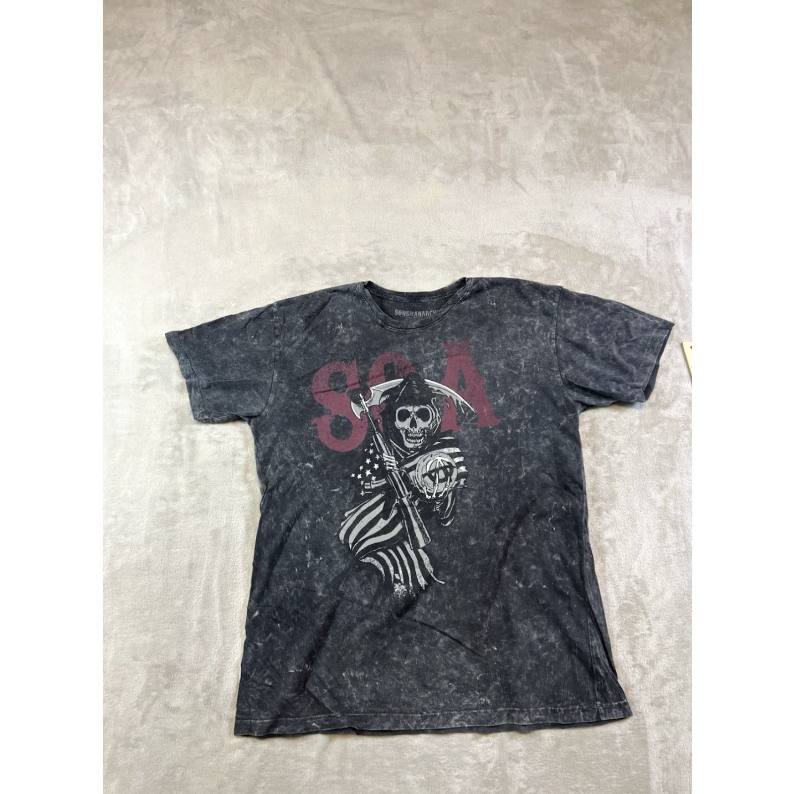 Vintage Sons of Anarchy Shirt Short Sleeve T-Shirt 2014 Grey Tye Dye Reaper Flag Size XL Mens Size US XL / EU 56 / 4 - 2 Thumbnail