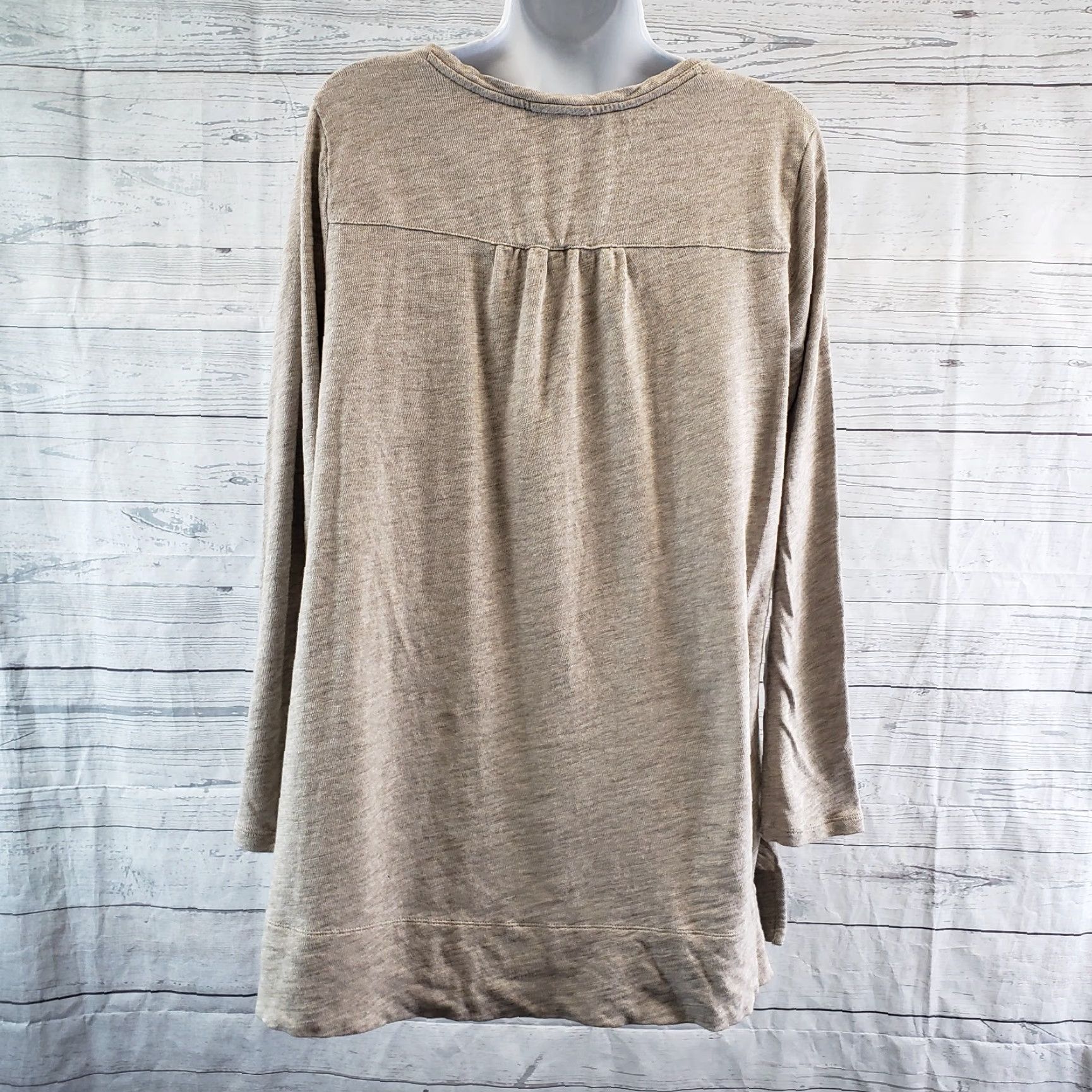 J. Jill J Jill Womens Top Blouse V-Neck Long Sleeve Beige 100% Cotton M Size M / US 6-8 / IT 42-44 - 4 Thumbnail