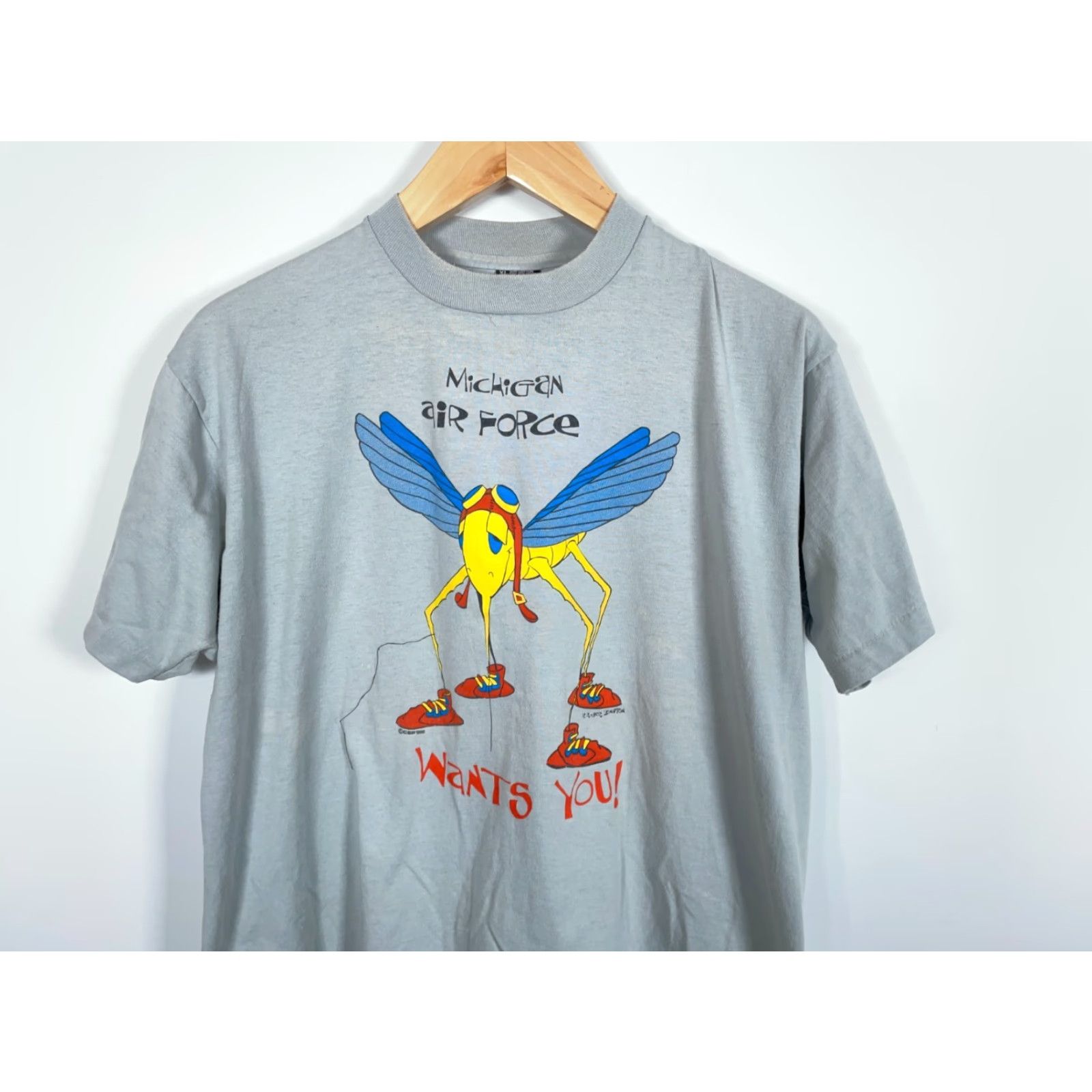 Vintage VINTAGE Screen Stars T-Shirt Michigan Air Force 80s Adult XL Gray Short Sleeve Crew Neck 50-50 Single Stitch Best Tag Mens 1986 Retro Logo 80s Size US XL / EU 56 / 4 - 4 Thumbnail