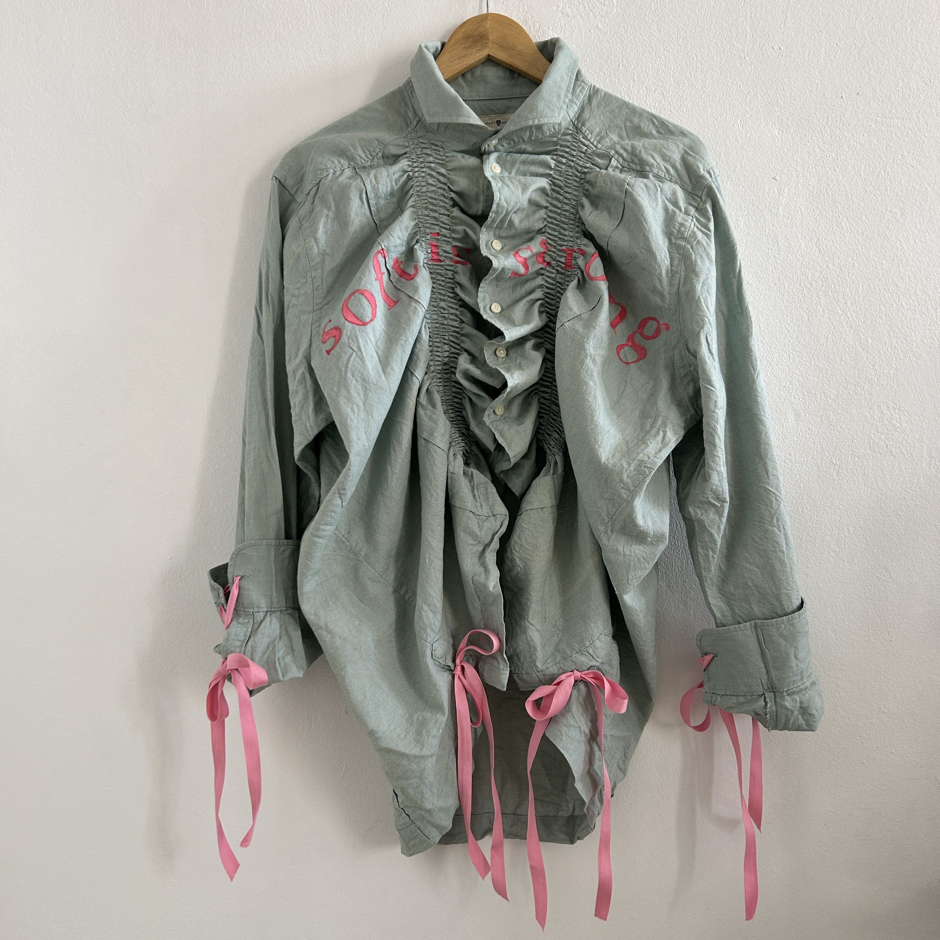 Custommade Reworked Vintage Ruffle Gren Shirt with Tied Cuffs Size XL / US 12-14 / IT 48-50 - 9 Thumbnail