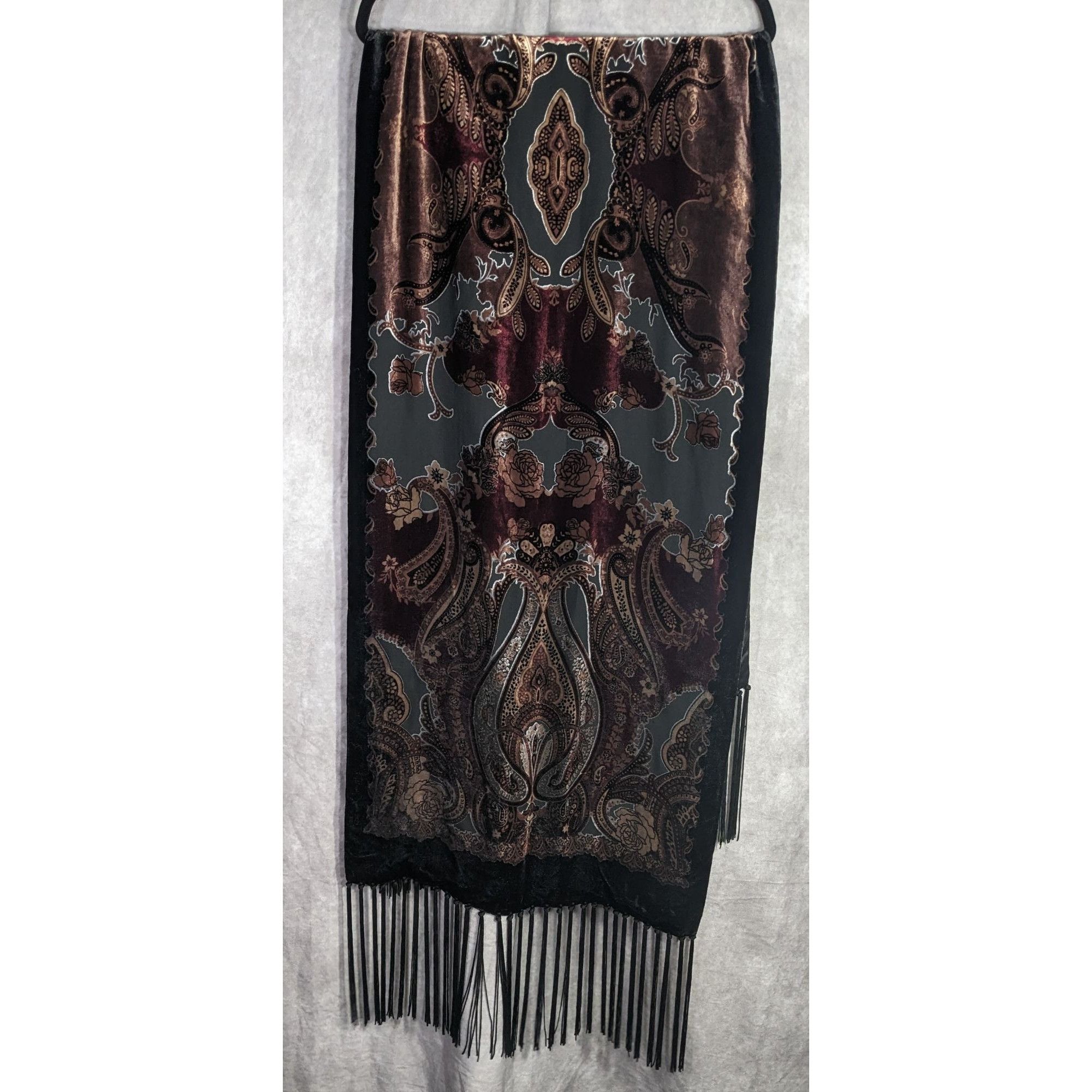 Other Vintage Burnt Velvet Paisley Wrap With Fringe - 73"x21" 9" T Size ONE SIZE - 5 Thumbnail