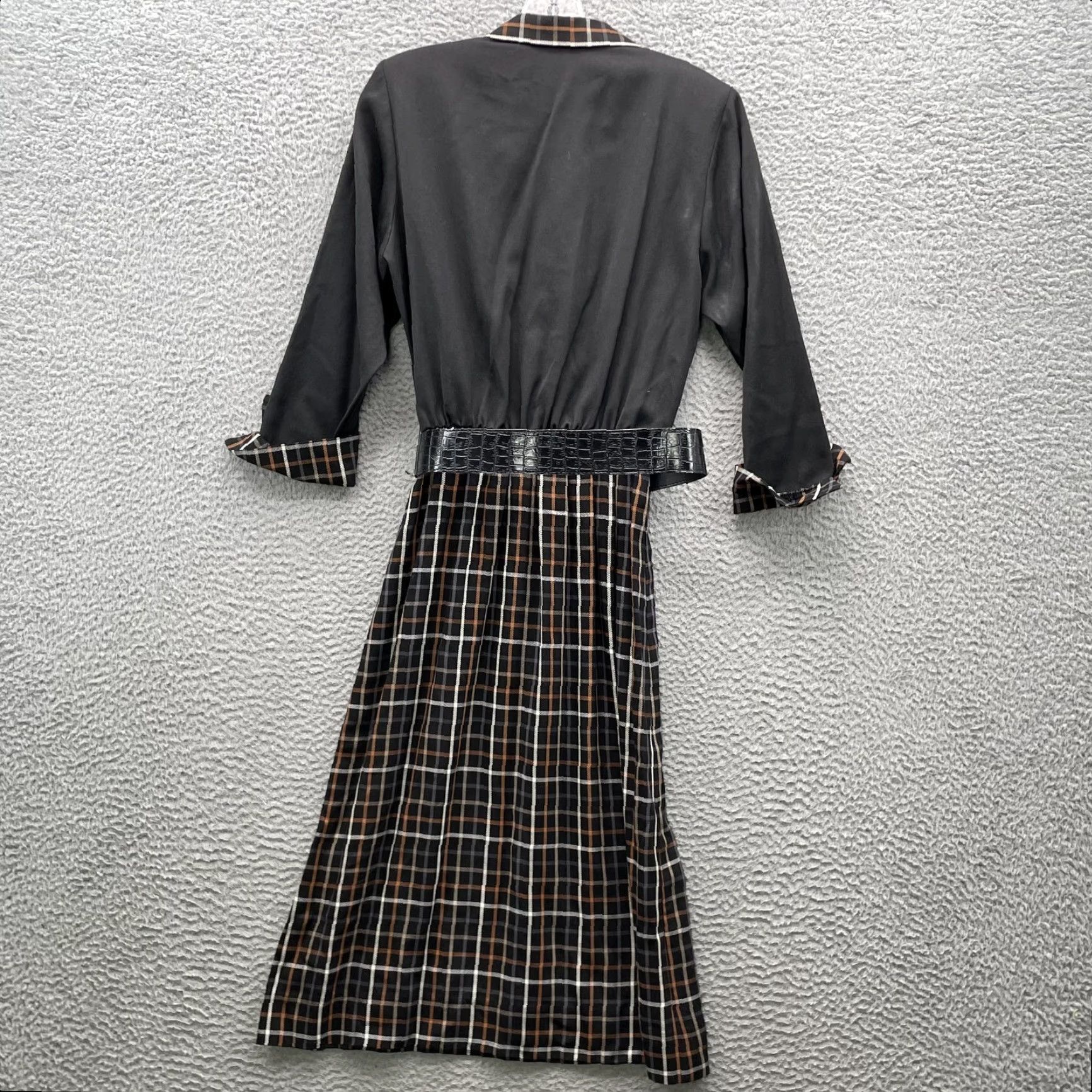 Vintage VTG Lady Carol Dress Women's Small Belted Plaid Secretary 80's Midi Black Secretary 80s Womens VTG Lady Carol Decked Belted Plaid 80s Dress Size S / US 4 / IT 40 - 2 Thumbnail