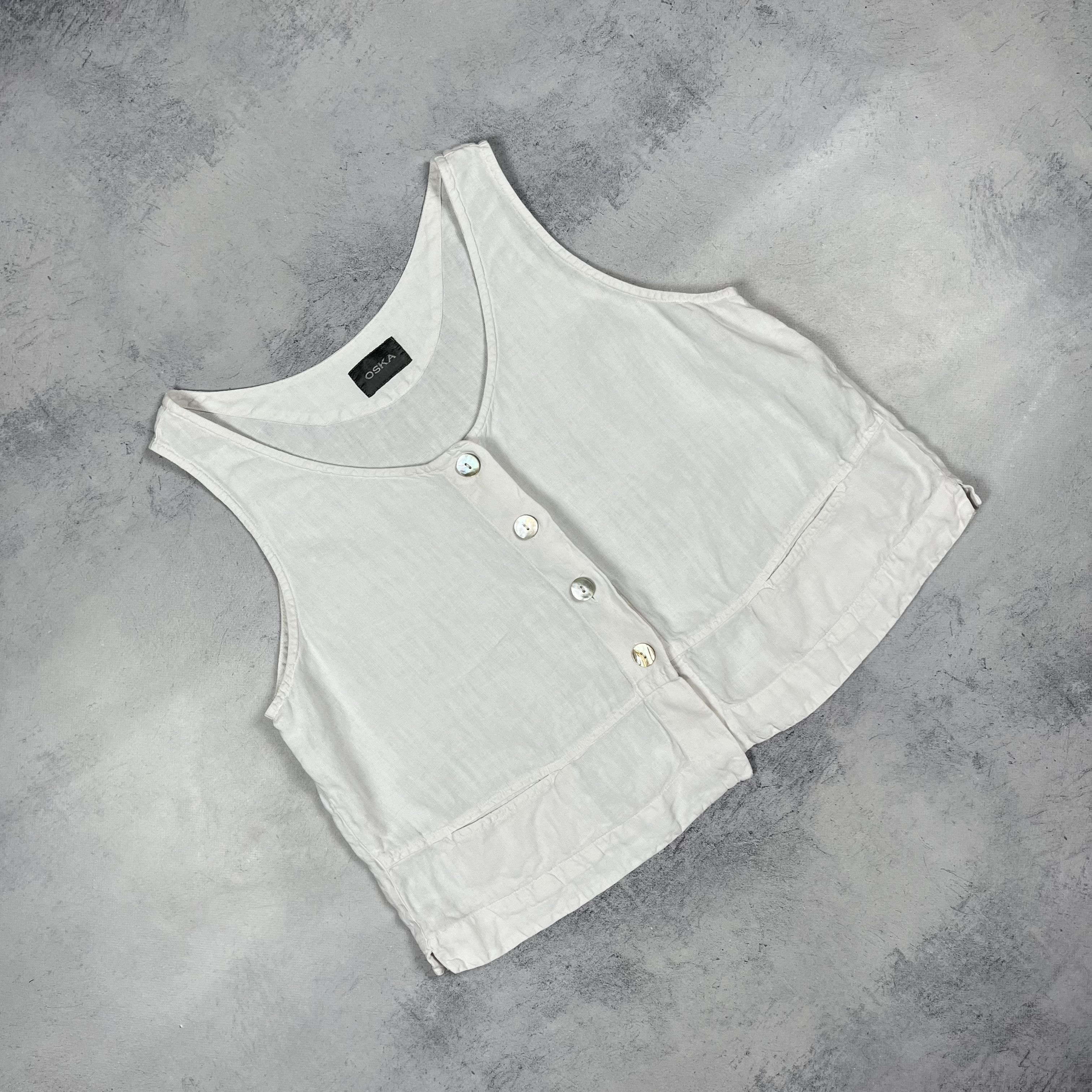 OSKA Ladies OSKA Avant-Garde Linen Sleeveless Cropped Top Gilet Size L / US 10 / IT 46 - 7 Thumbnail