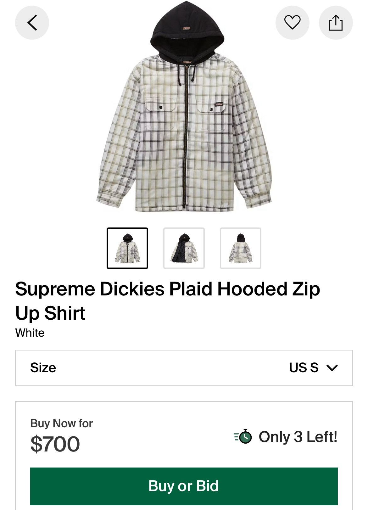 Dickies × Supreme Supreme x Dickies Plaid Hooded Zip Up Size US S / EU 44-46 / 1 - 6 Thumbnail
