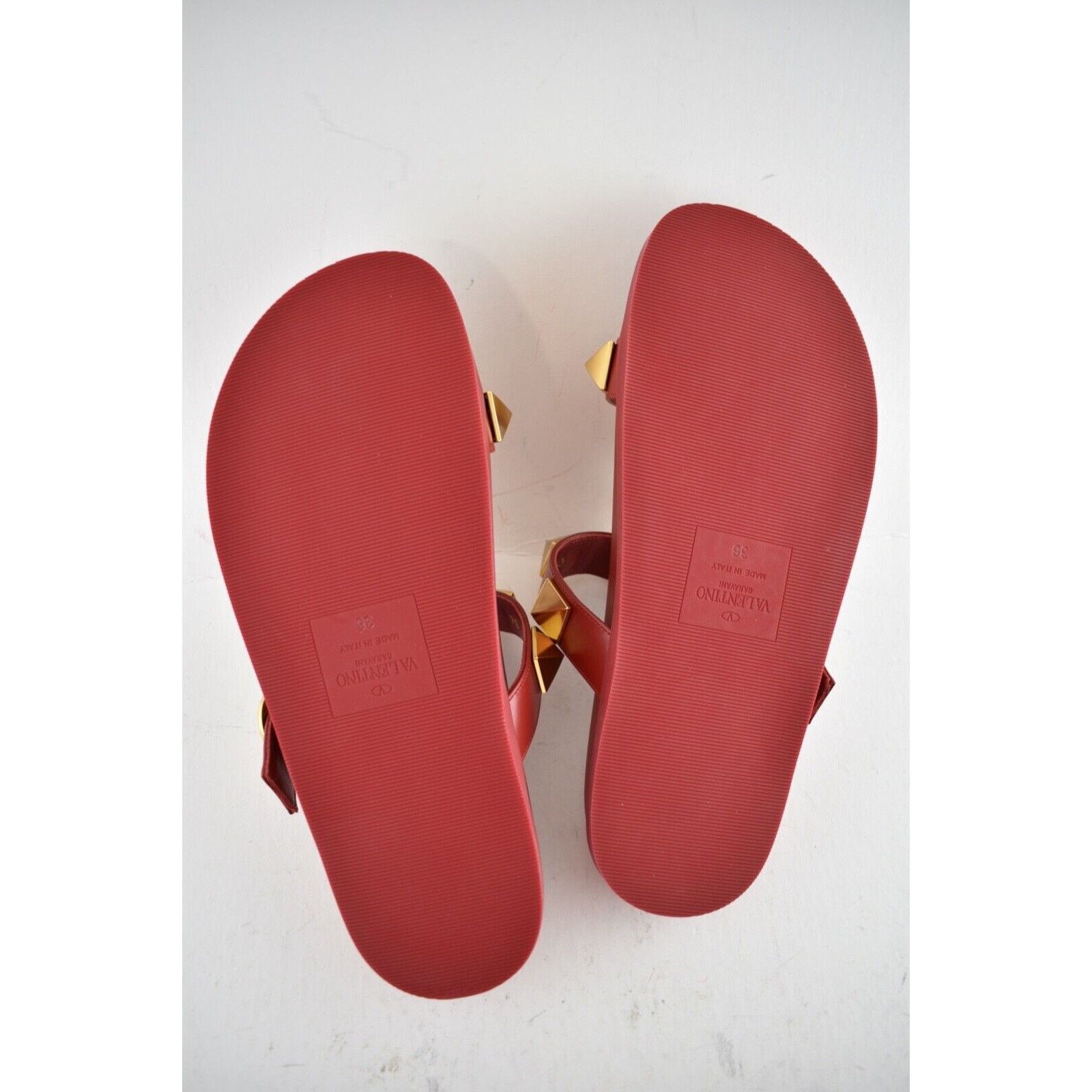 Valentino Valentino Rockstud Roman Stud Rosso Red Gold Leather Slide Size US 6 / IT 36 - 12 Thumbnail