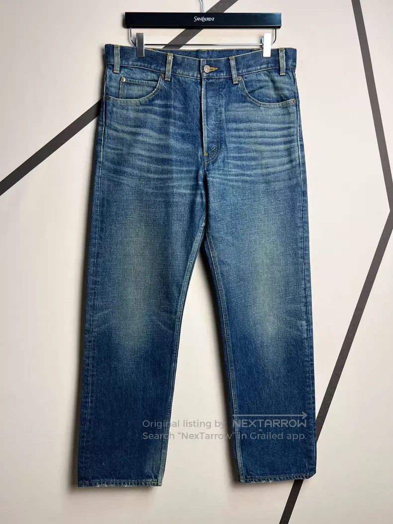 Celine Celine Dark Blue Cat Whiskers Washed Straight Leg Jeans Si Size US 31 - 1 Thumbnail
