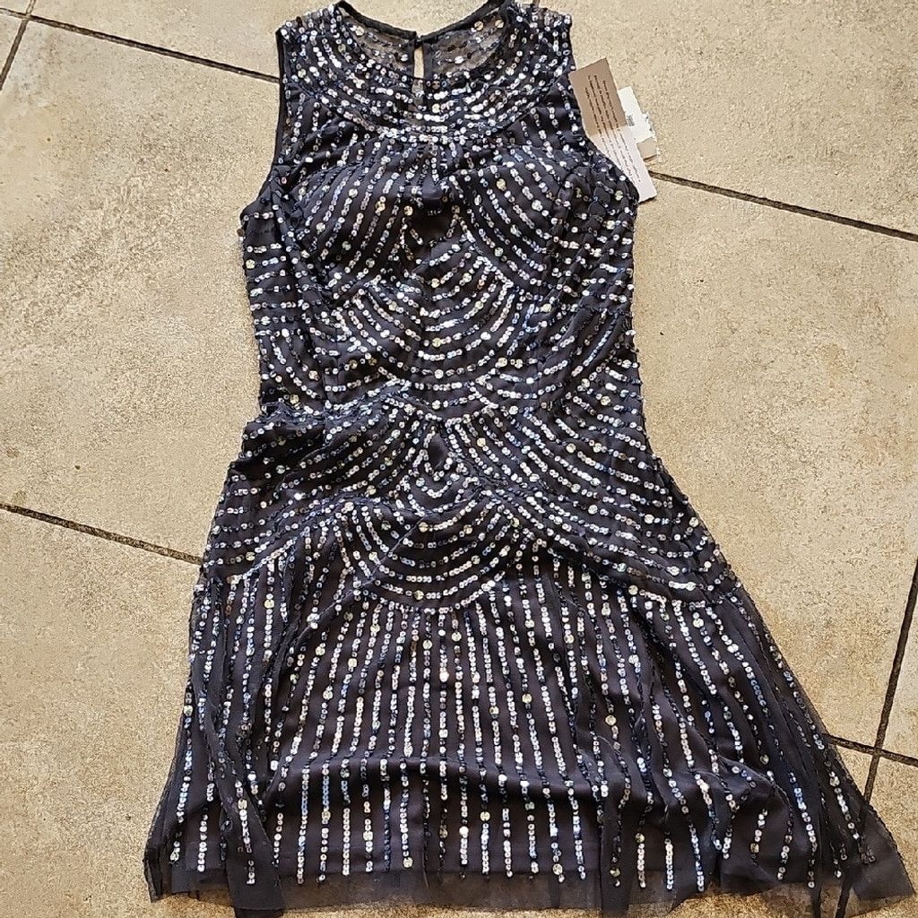 The Unbranded Brand NWT AIDAN MATTOX navy Blue Sequin Sleeveless Gala Dress 6 Size M / US 6-8 / IT 42-44 - 1 Thumbnail