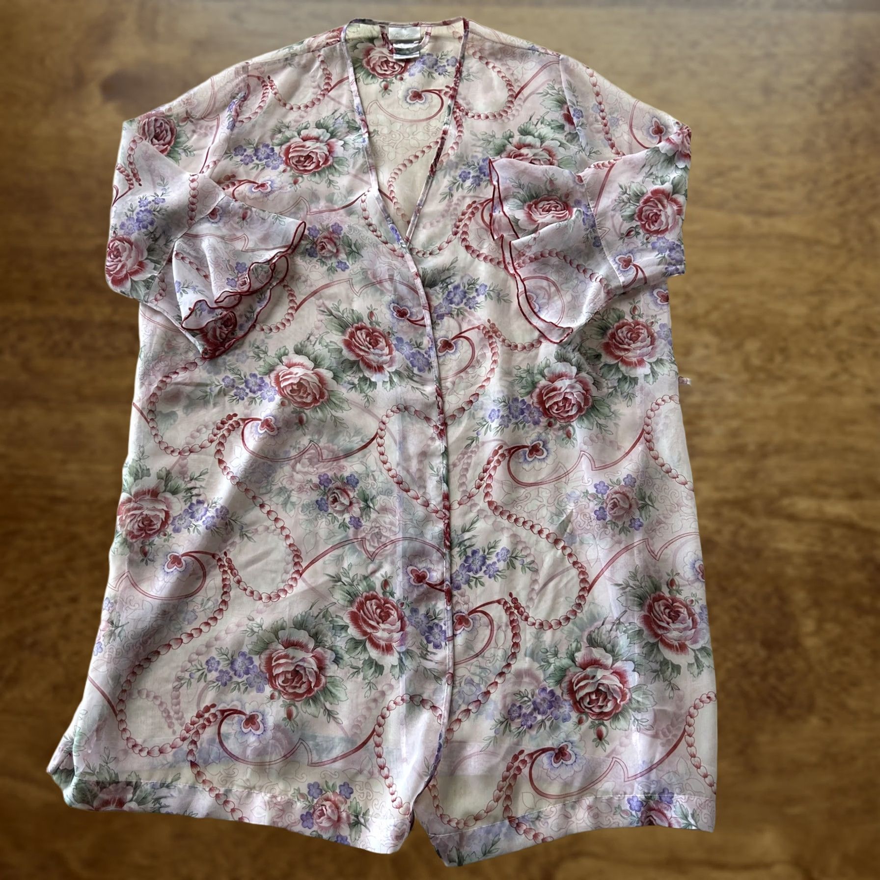 Vintage VINTAGE Secret Treasures Kimono Robe Womens Pink Floral Chiffon Sheer Size Size ONE SIZE - 1 Thumbnail