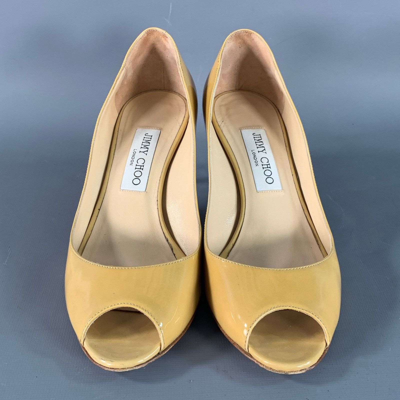 Jimmy Choo JIMMY CHOO Size 8 Tan Patent Leather Peep Toe Pumps Size US 8 / IT 38 - 4 Thumbnail