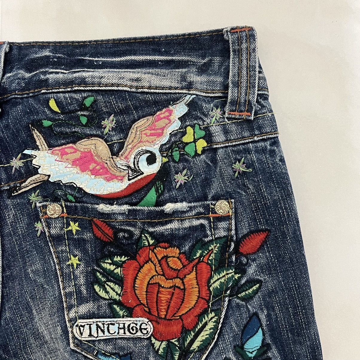 Hysteric Glamour FLARE JEANS RED PEPPER EMBROIDERY DENIM BOOT CUT PANTS Size 28" / US 6 / IT 42 - 4 Thumbnail