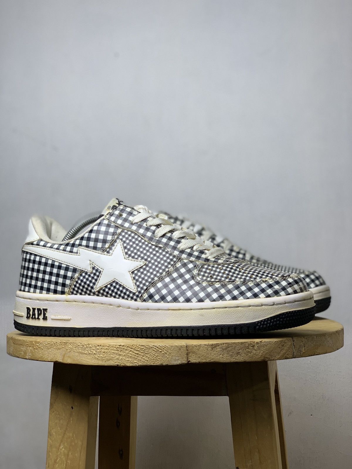 image of ‘09 Check Print Bapesta Shoes in Black, Men's (Size 10)
