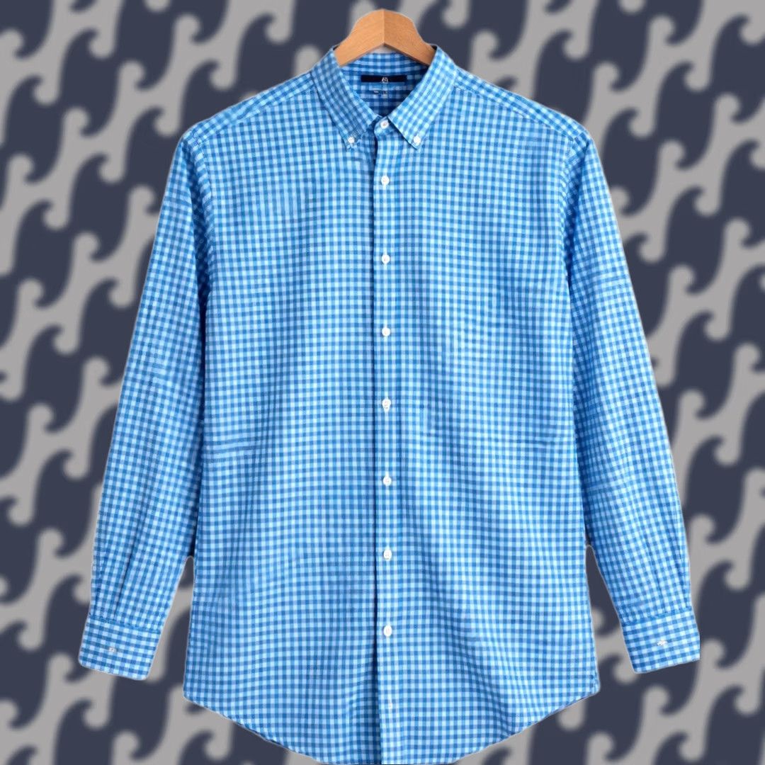 Vintage Crown And Ivy Button-Down Shirt 2XLT Long Sleeve Turquoise White Check Plaid Big & Tall Men’s Shirt Size US XXL / EU 58 / 5 - 1 Thumbnail