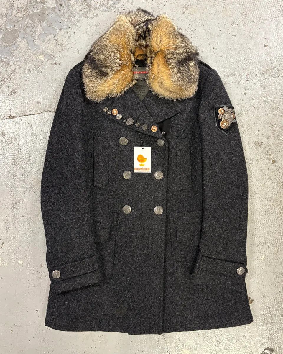 Prada AW2006 Prada Pins Fur Collar Black Wool Jacket Size S / US 4 / IT 40 - 1 Thumbnail