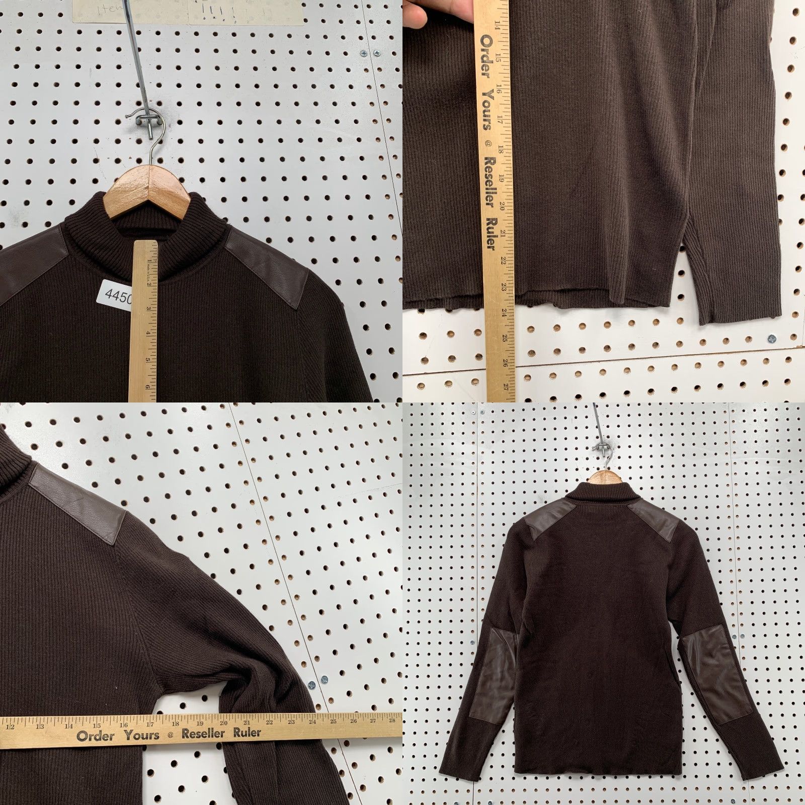 Ralph Lauren Lauren Ralph Lauren Sweater Long Sleeve Turtleneck Brown Faux Leather Elbow Shoulders Ribbed LRL Size L Mens Size US L / EU 52-54 / 3 - 8 Thumbnail