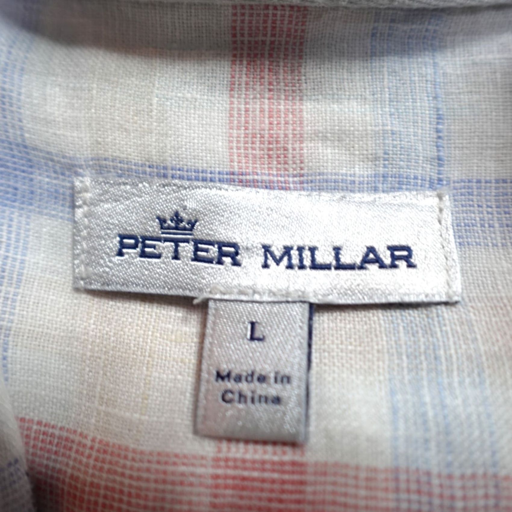 Peter Millar Peter Millar Shirt Mens Long Sleeve Button-Down Linen Plaid White Blue 100% Linen L Regular Button Front Size US L / EU 52-54 / 3 - 3 Thumbnail