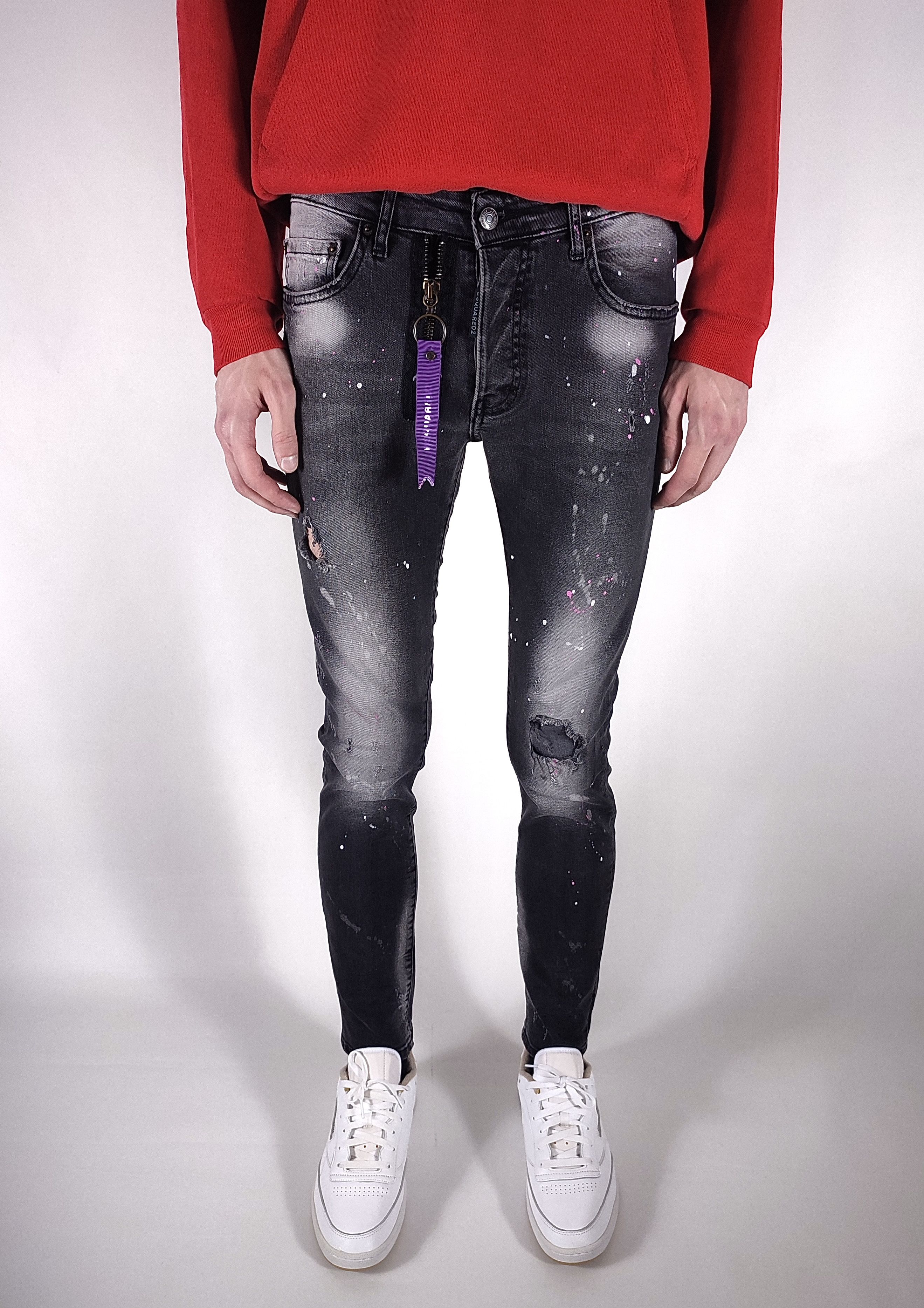 Dsquared2 💜 Dsquared2 Skinny Splatter Keychain Distressed Denim Pants Size US 30 / EU 46 - 3 Thumbnail