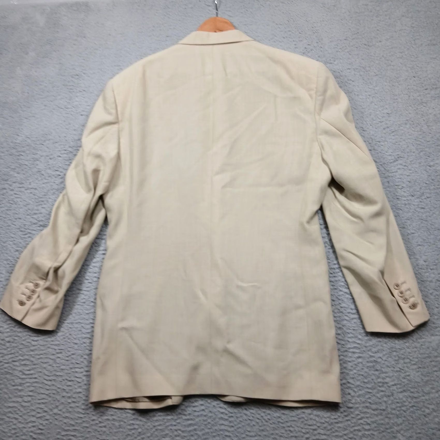 Tallia Tallia Sport Coat Mens 46 Wool Silk Linen Blazer Italy Two Button Notch Lapel Beige Solid Silk Lining Regular Jacket/Coat Length 2 Piece Mens Size 46R - 2 Thumbnail