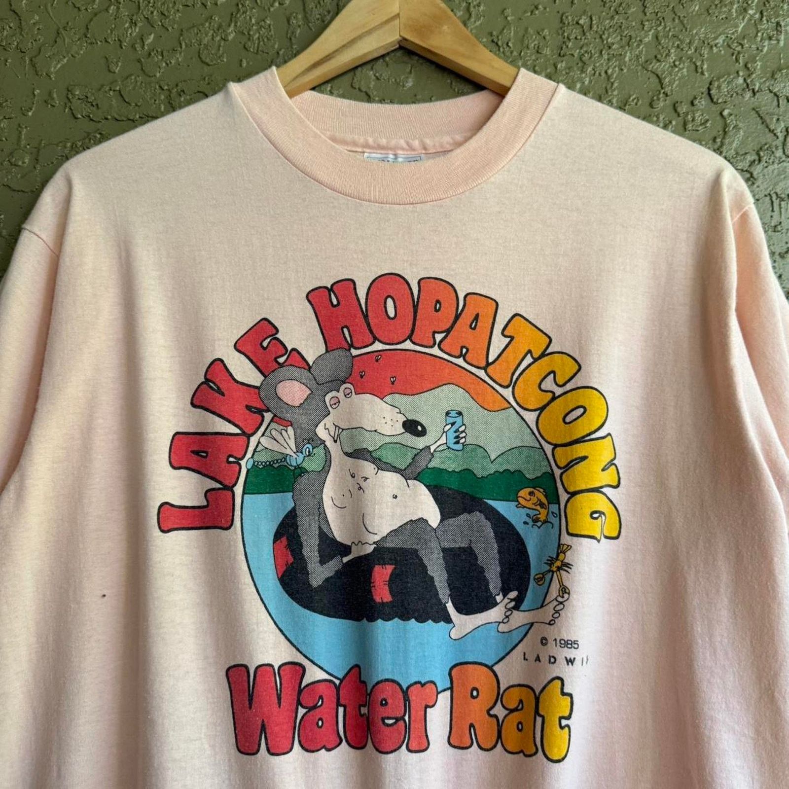 Other Vintage 80s Lake Hopatcong Water Rat Men's L Pink Tee Size US L / EU 52-54 / 3 - 1 Thumbnail