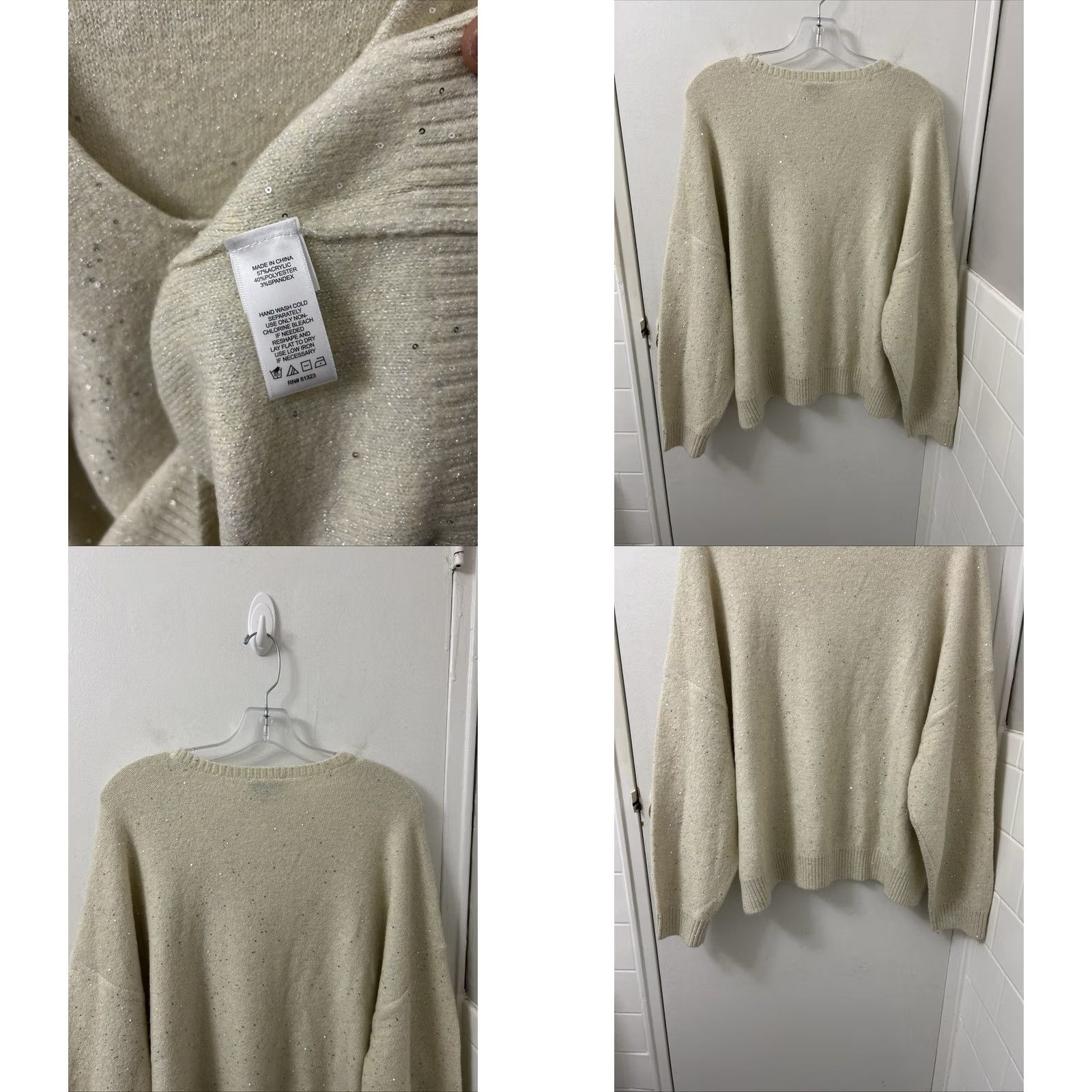 Vintage VINTAGE CeCe Sweater Womens XL Beige V-Neck Sequin Knit Drop Shoulder Pullover L/S NWT Size XL / US 12-14 / IT 48-50 - 8 Thumbnail