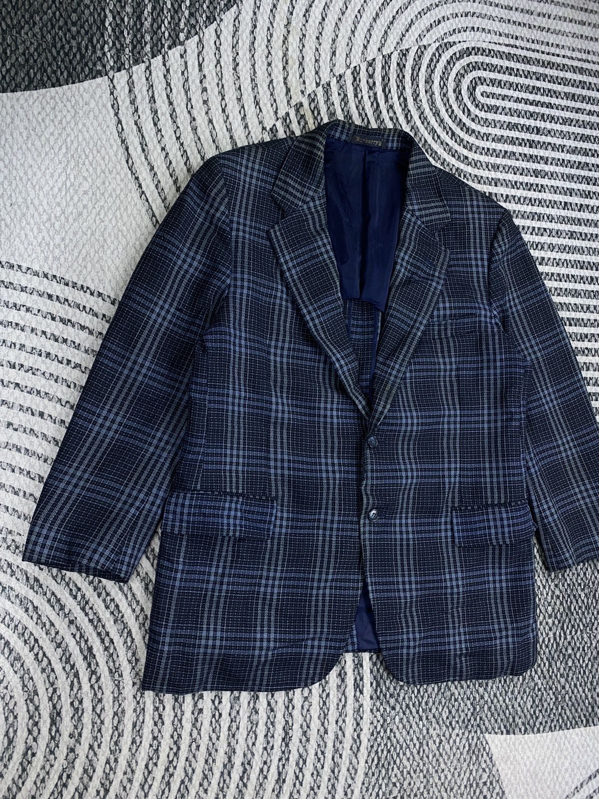 Burberry Vintage Burberrys Navy Plaid Double Button Blazer Jacket Size US M / EU 48-50 / 2 - 3 Thumbnail