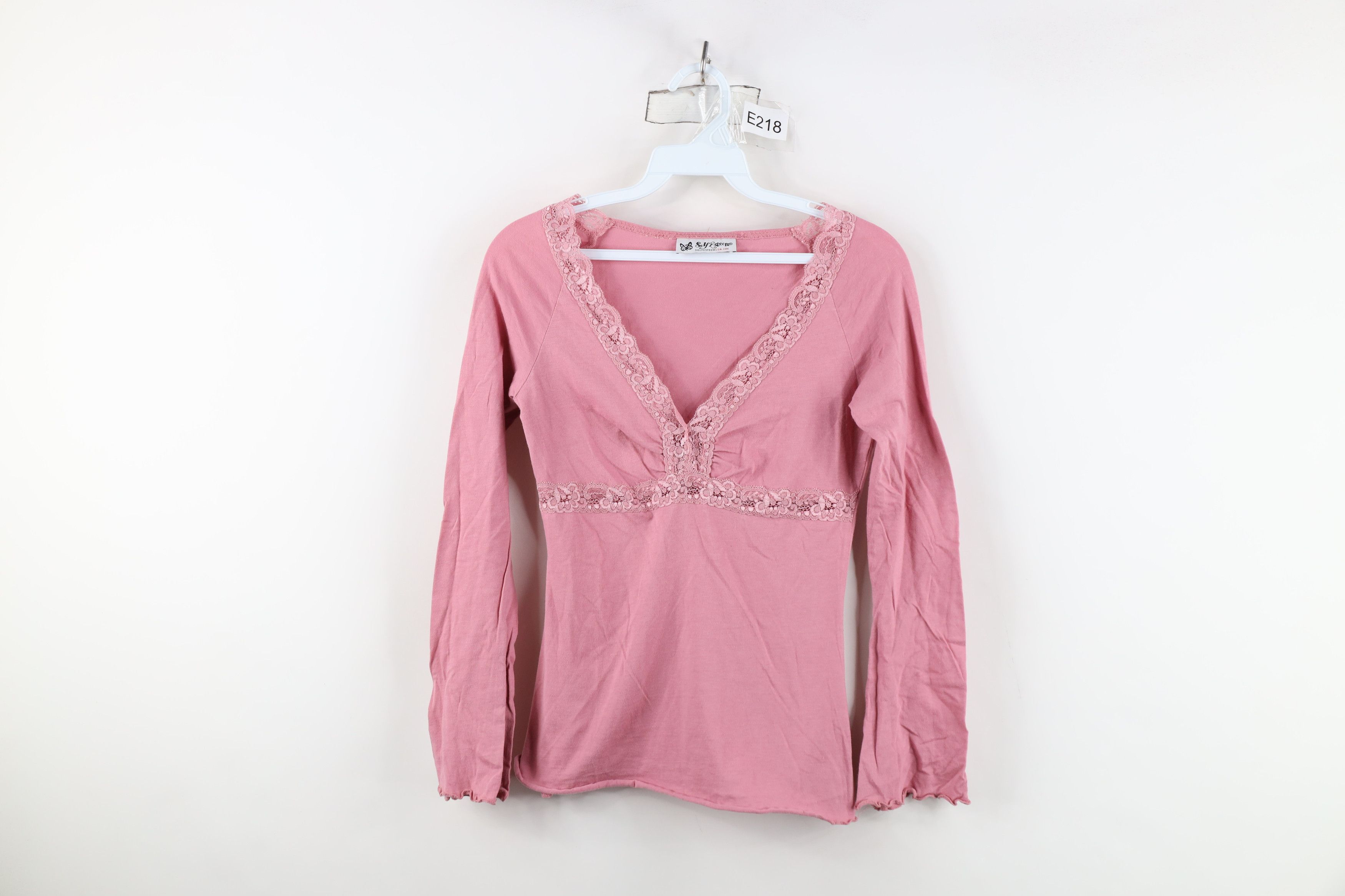 Vintage Vintage 90s Y2K Babydoll Lace Marled Shirt Top Pink USA Size M / US 6-8 / IT 42-44 - 1 Thumbnail