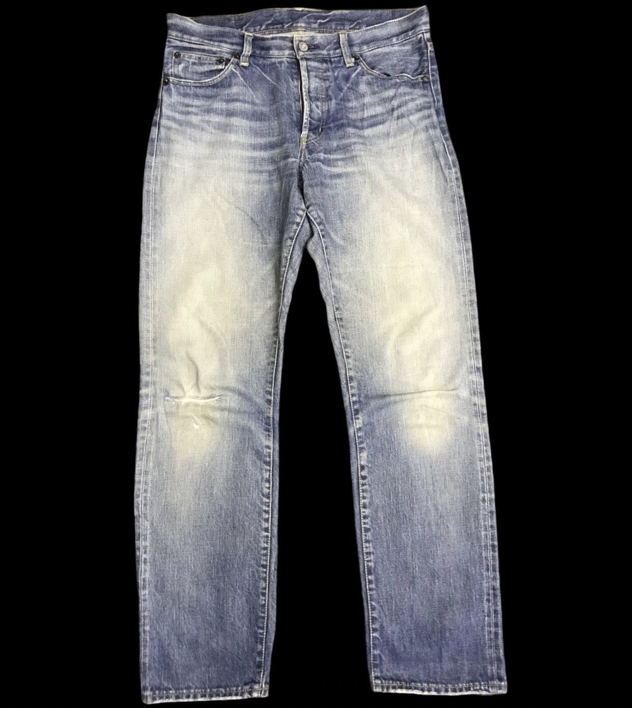 Japanese Brand D146 JOURNAL STANDARD Light Wash Distressed Slvedge Jeans Size US 33 - 1 Thumbnail