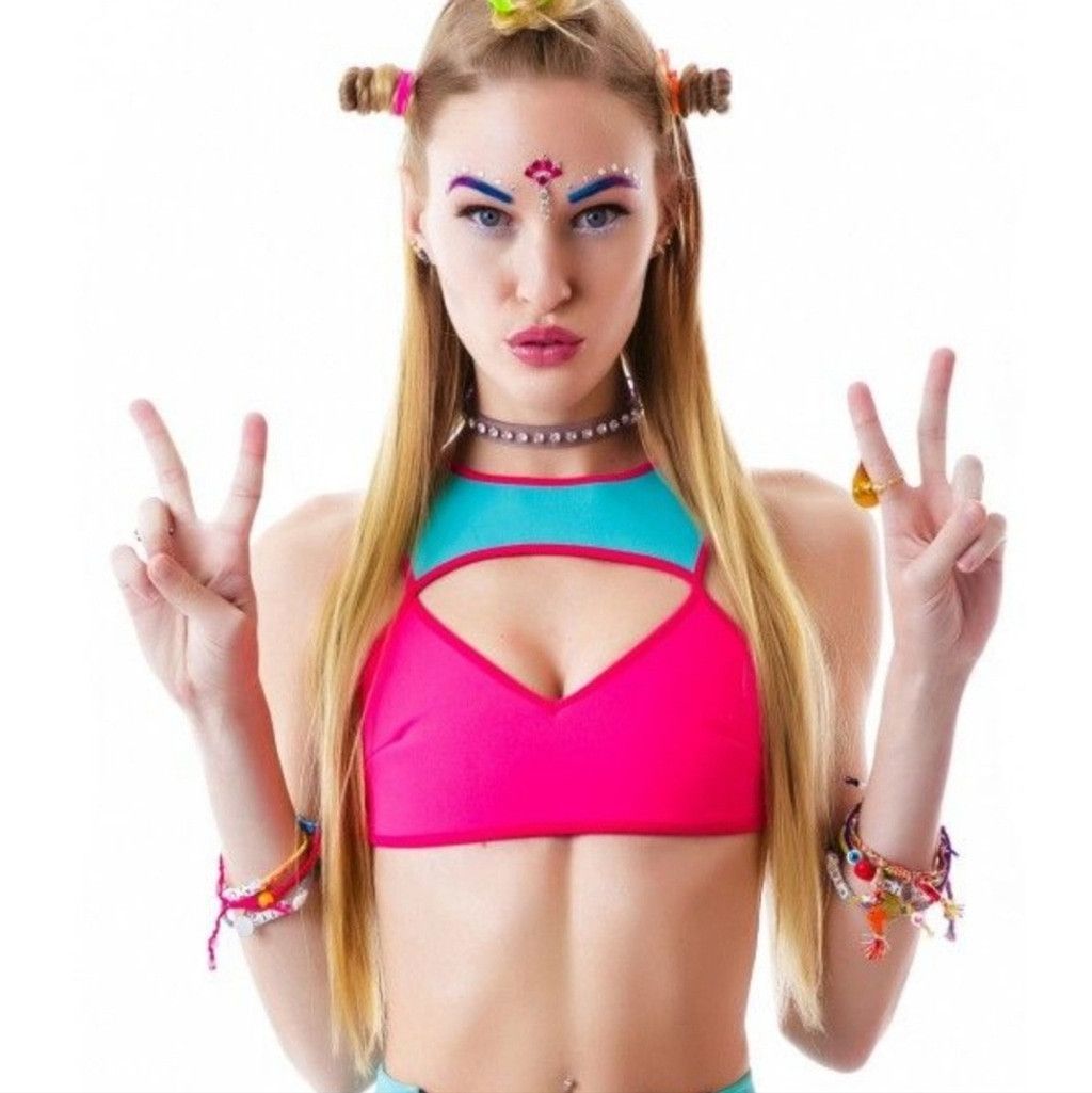 Other NWT This Is A Love Song Neoprene Pink&Blue Cutout Bikini Top Size M / US 6-8 / IT 42-44 - 1 Thumbnail