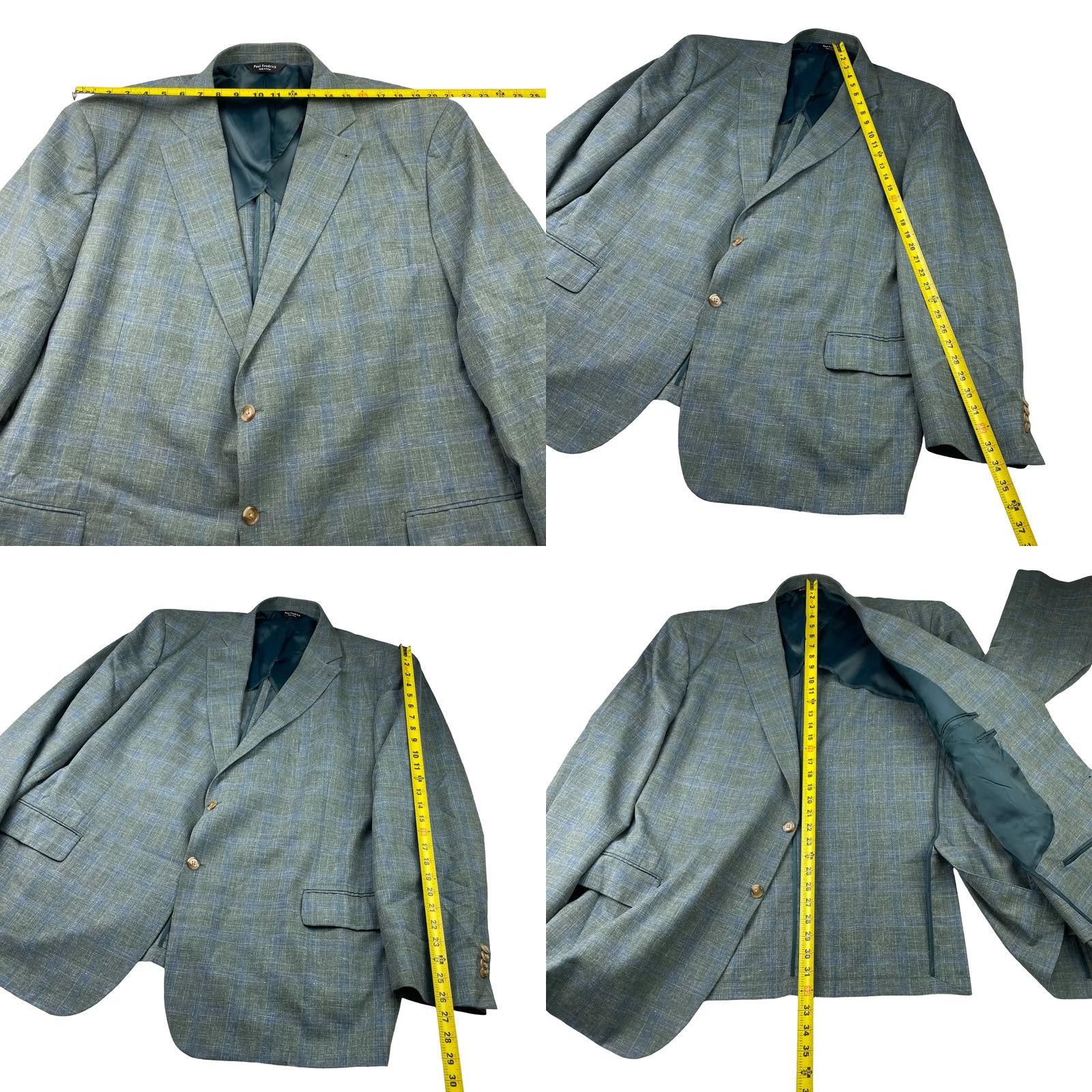 Vintage VINTAGE? No. Paul Fredrick Men's Lightweight Classic 2-Button Blazer Green/Blue Plaid 54R Size 54R - 8 Thumbnail