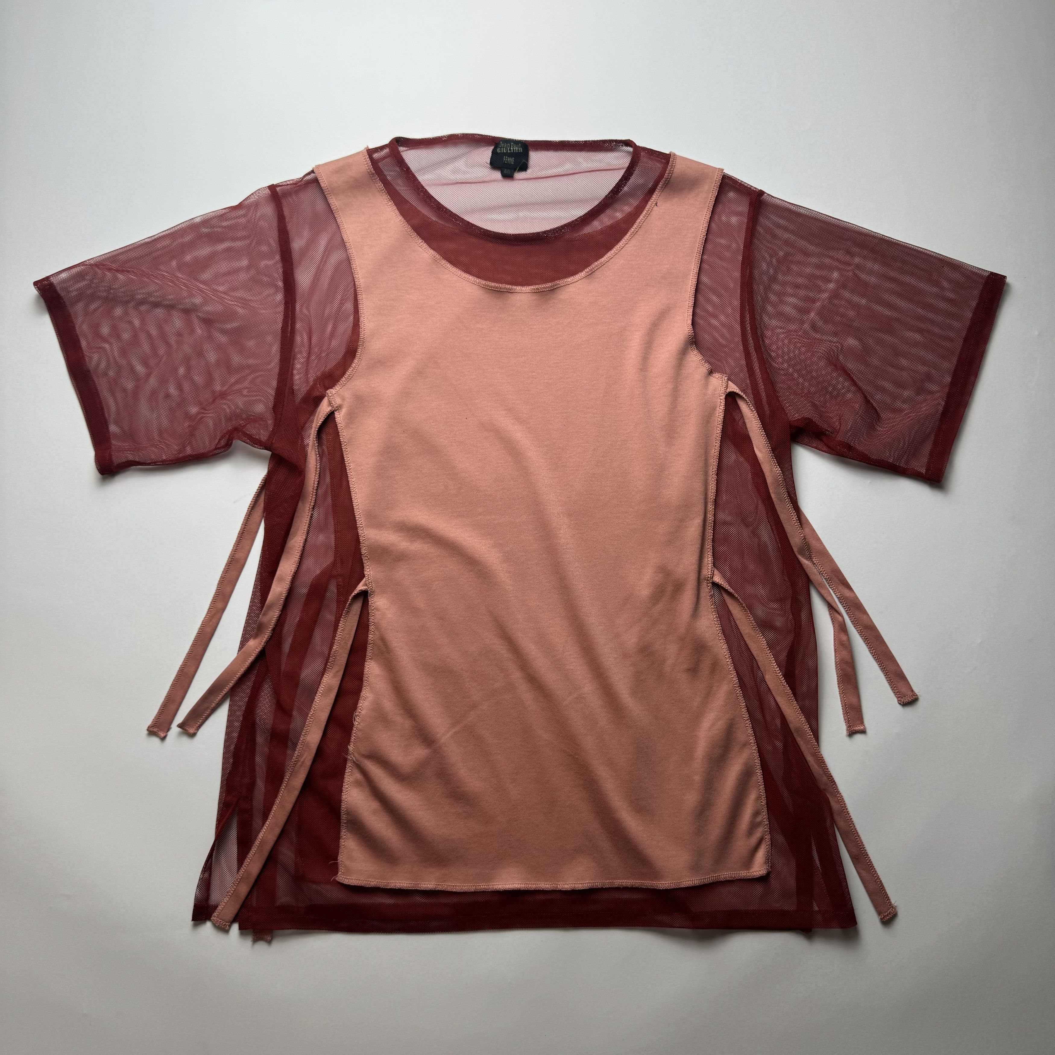 image of Jean Paul Gaultier Archive/ Jpg Mesh Layer Short Sleeve In Red / Pink, Men's (Size Small)