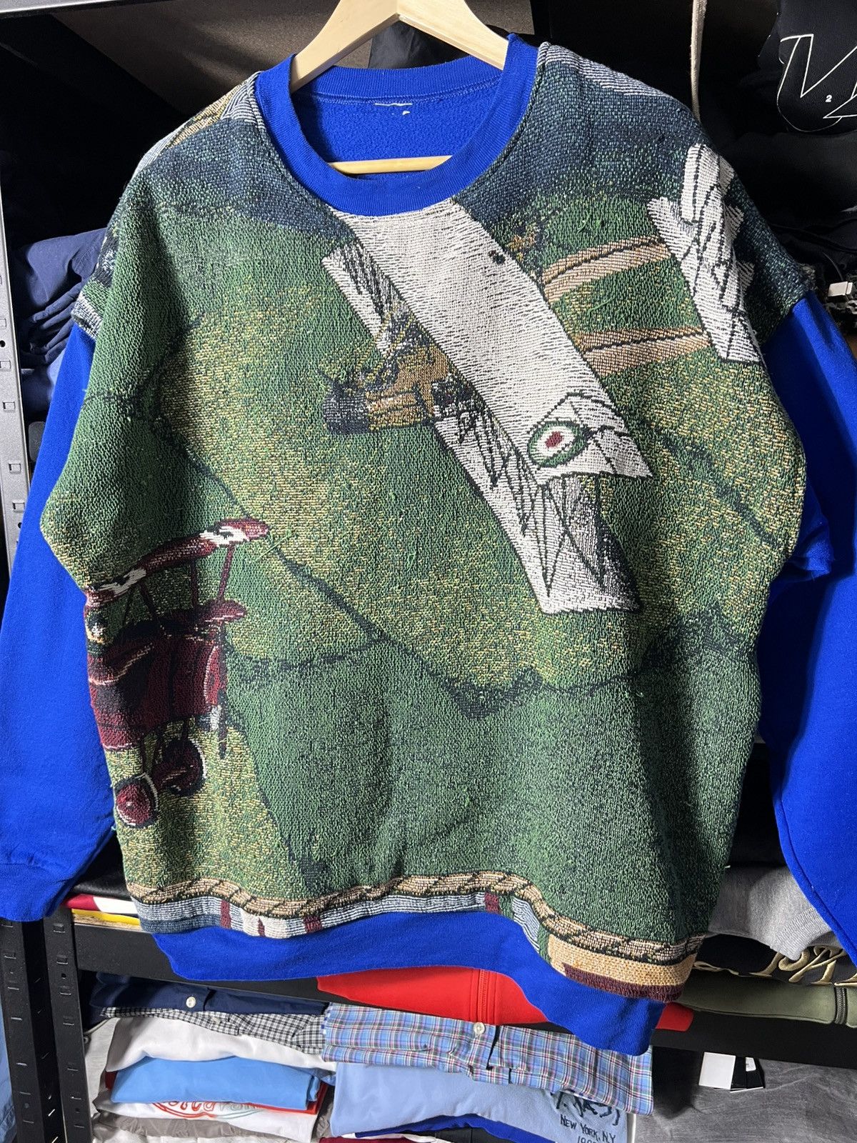 Japanese Brand Custom Handmade Vintage Aviation Tapestry Sweatshirt XL 🛩️💥 Size US XL / EU 56 / 4 - 3 Thumbnail