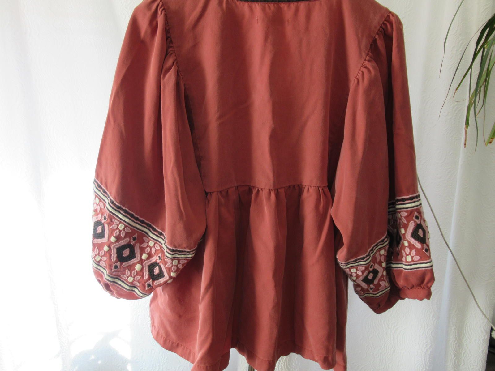 Marine Layer Boho Embroidered Peasant Blouse - Rust Orange, Size M Size XL / US 12-14 / IT 48-50 - 3 Thumbnail