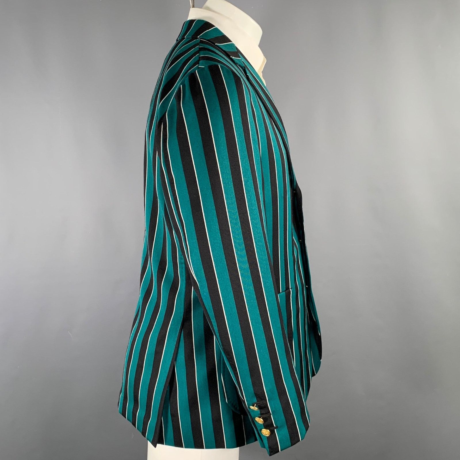 Other F.E. CASTLEBERRY 38 Green Navy Stripe Wool Blend Sport Coat Size 38R - 3 Thumbnail