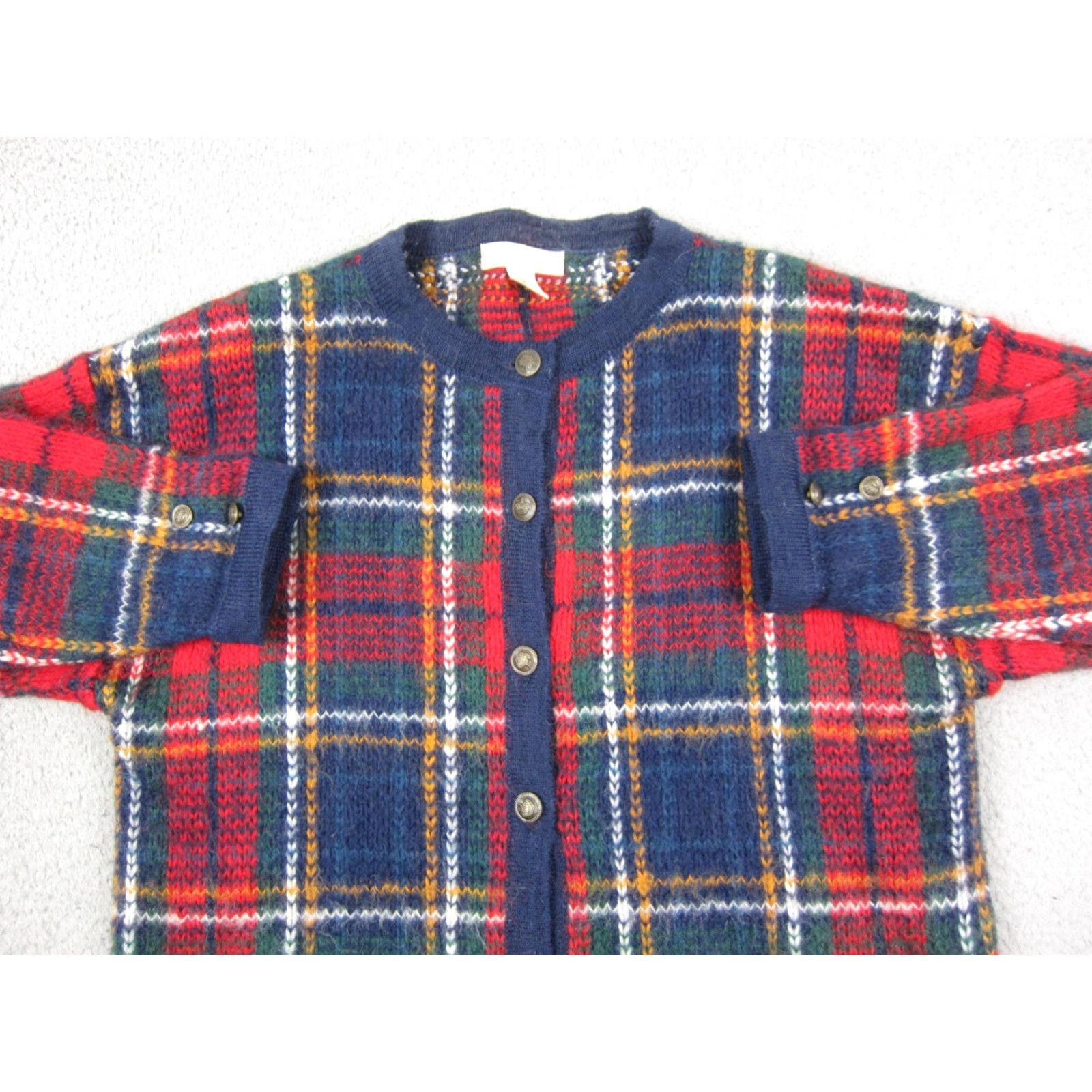 Vintage VINTAGE Cape Isle Cardigan Women XL Red Plaid Mohair 90s Knit Crew Neck Long Sleeve Buttoned Size XL / US 12-14 / IT 48-50 - 2 Thumbnail